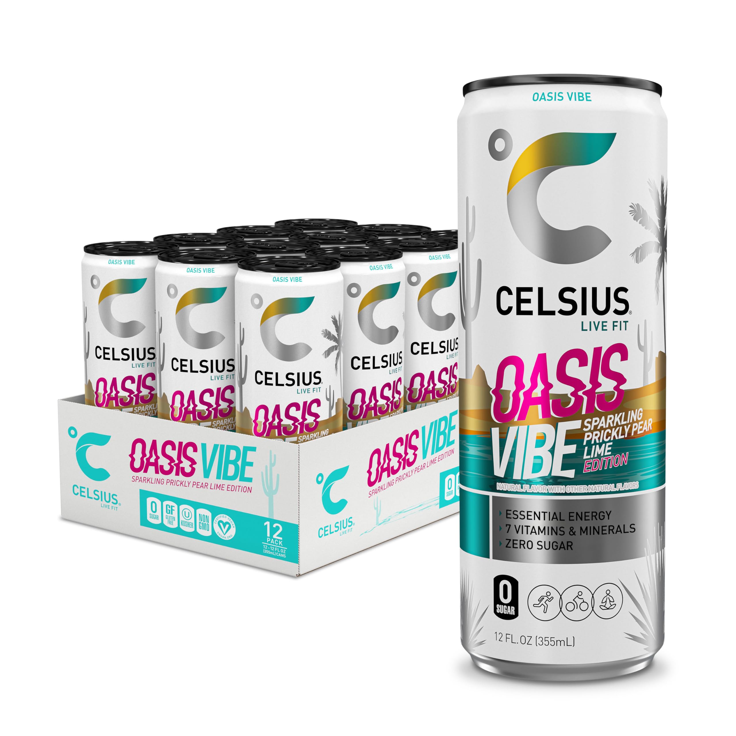 CELSIUS Sparkling Oasis Vibe, Functional Essential Energy Drink, 12 Fl Oz (Pack of 12) CELSIUSUS supplements