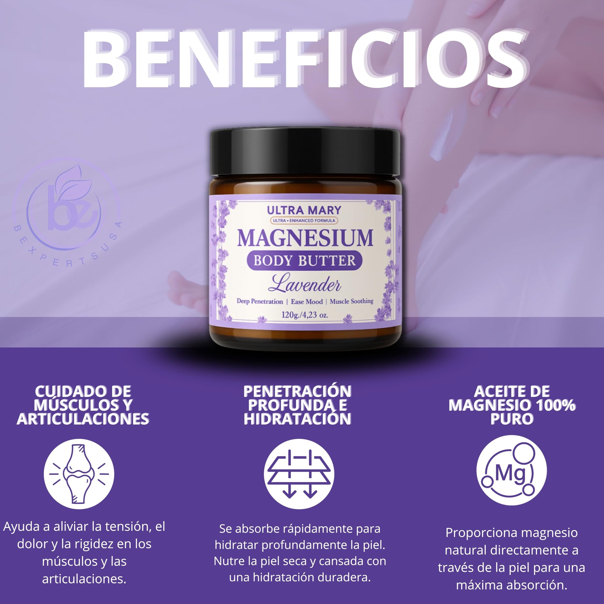 Nighttime Magnesium Cream for Pain, Nerve & Leg Cramps - Magnesium Body Butter for Sleep with Shea Butter, Jojoba Oil, Coconut Extract & Dandelion - Lavender Magnesium Lotion for Kids - 4.23oz ULTRA MARYAu supplements