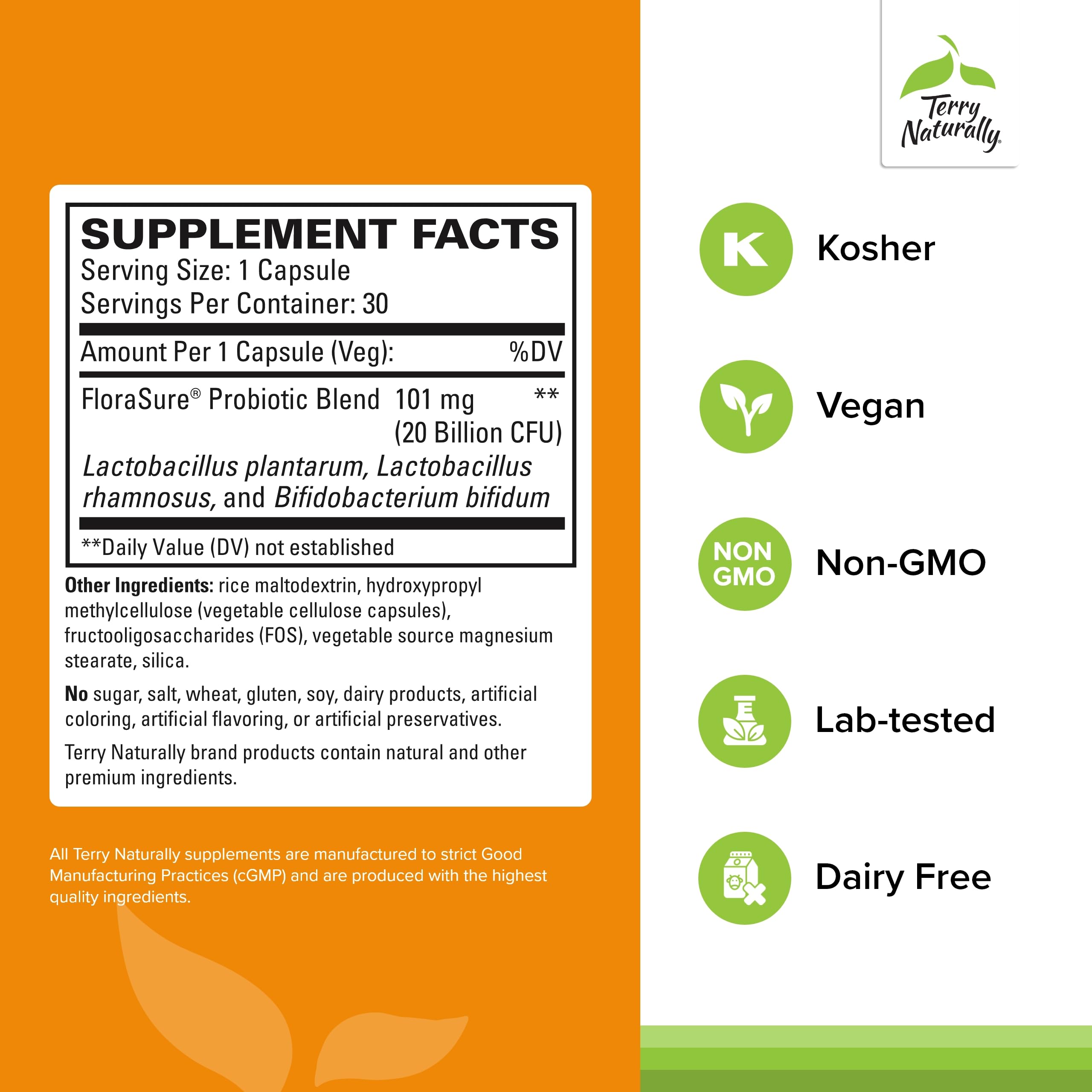 Terry Naturally FloraSure Probiotic - Digestion Supplement to Aid Against Occasional Bloating & Support Gas Relief - Gut Health Support Supplement with Bifidobacterium Bifidum - 30 Capsules Terry NaturallyAu supplements