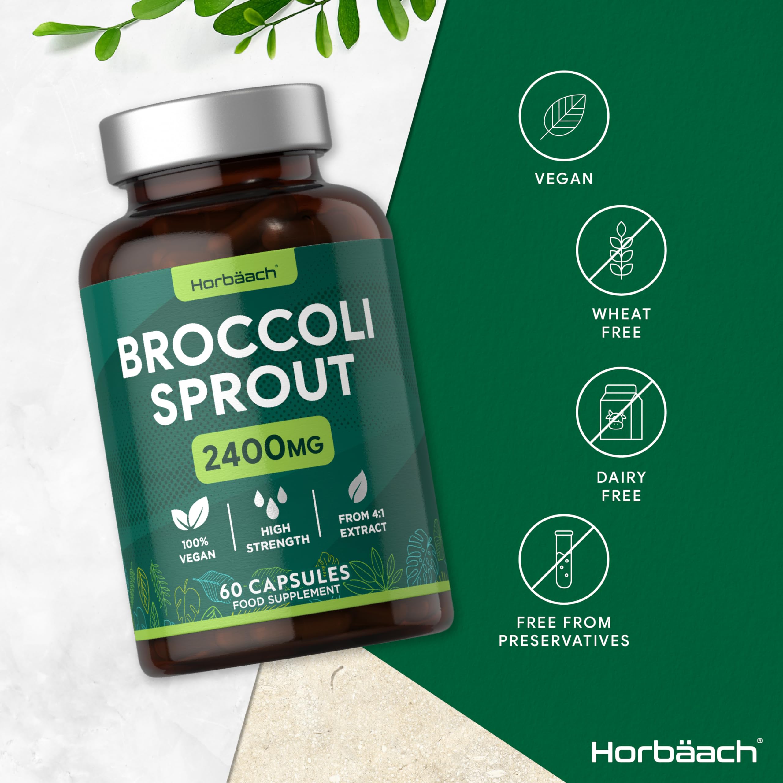 Broccoli Sprout Extract | Activated Sulforaphane Supplement | 2400mg Capsules | 60 Ct HorbäachUS supplements