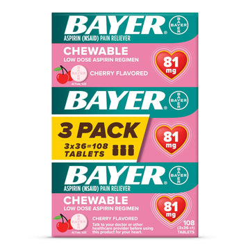 Bayer Aspirin Low Dose 81 mg Chewable Tablets, Pain Reliever, Cherry Flavored, 108 Tablets (36 Pack of 3) BayerAu supplements