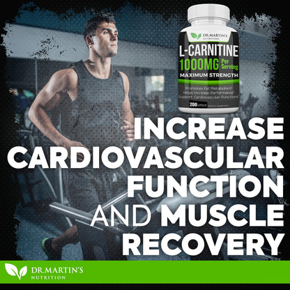 DR. MARTIN'S NUTRITION Extra Strength L-Carnitine - 200 Capsules - 1000mg Per Serving - Boost Your Metabolism and Increase Performance DR. MARTIN'S NUTRITIONUS supplements