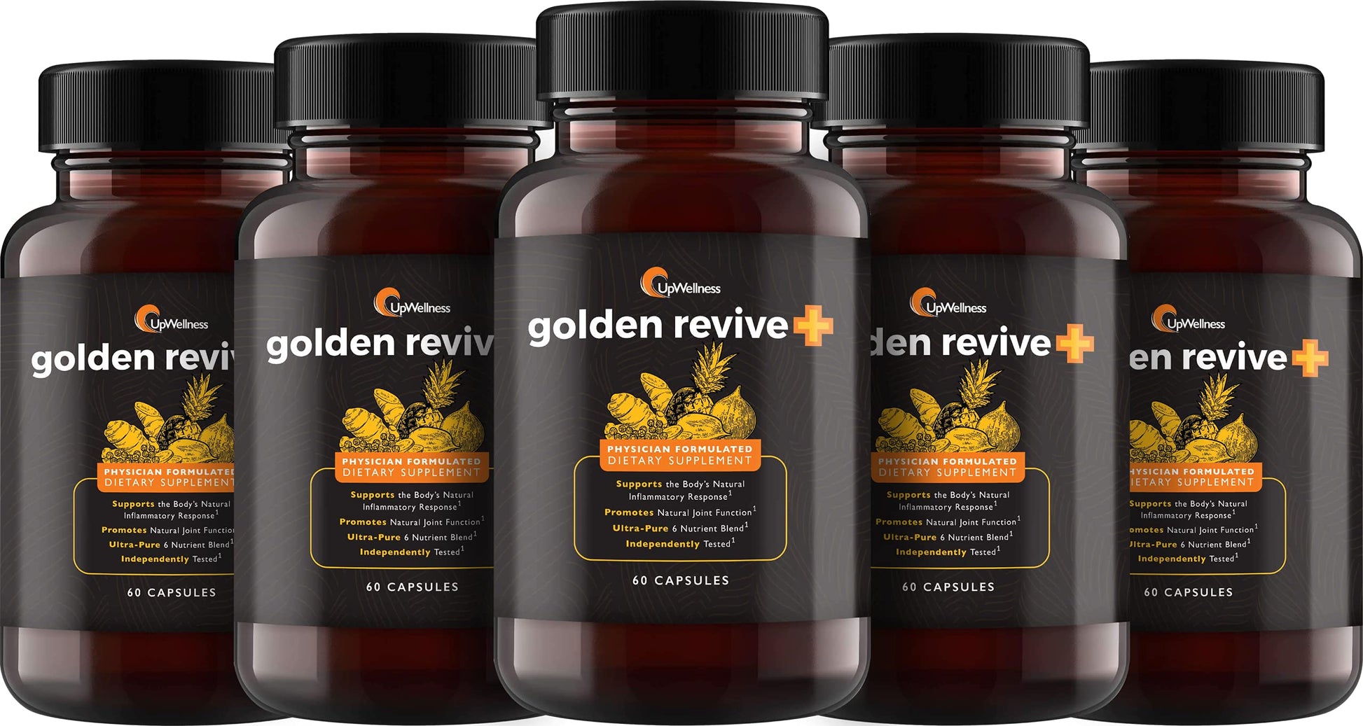 UpWellness Golden Revive + Joint Support Supplement Featuring Turmeric with Black Pepper, Quercetin, and Magnesium- Turmeric Boswellia Supplement - 6 Active Ingredients - 60 Capsules, 5 Pack UpWellnessAu supplements