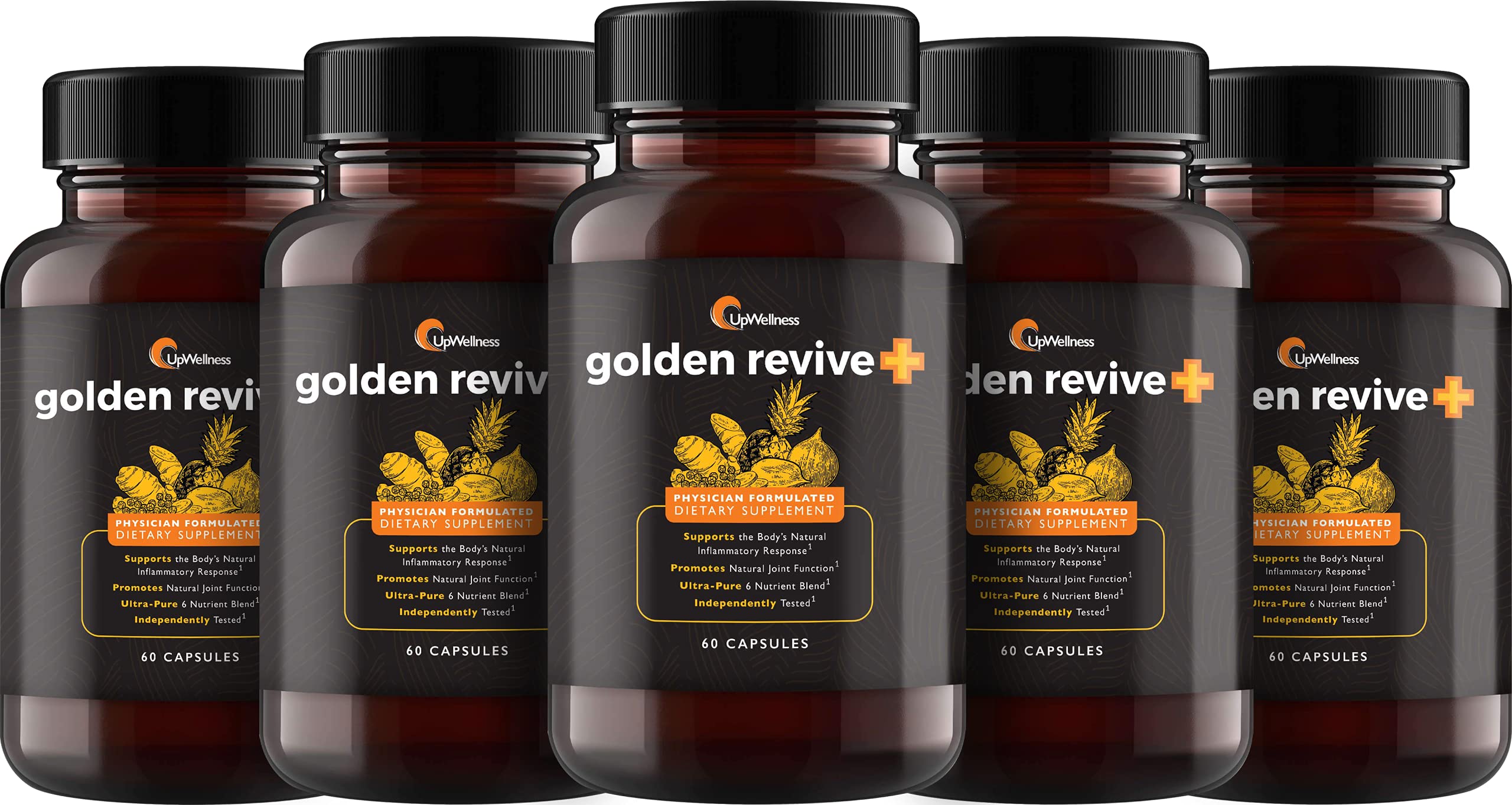 UpWellness Golden Revive + Joint Support Supplement Featuring Turmeric with Black Pepper, Quercetin, and Magnesium- Turmeric Boswellia Supplement - 6 Active Ingredients - 60 Capsules, 5 Pack UpWellnessAu supplements