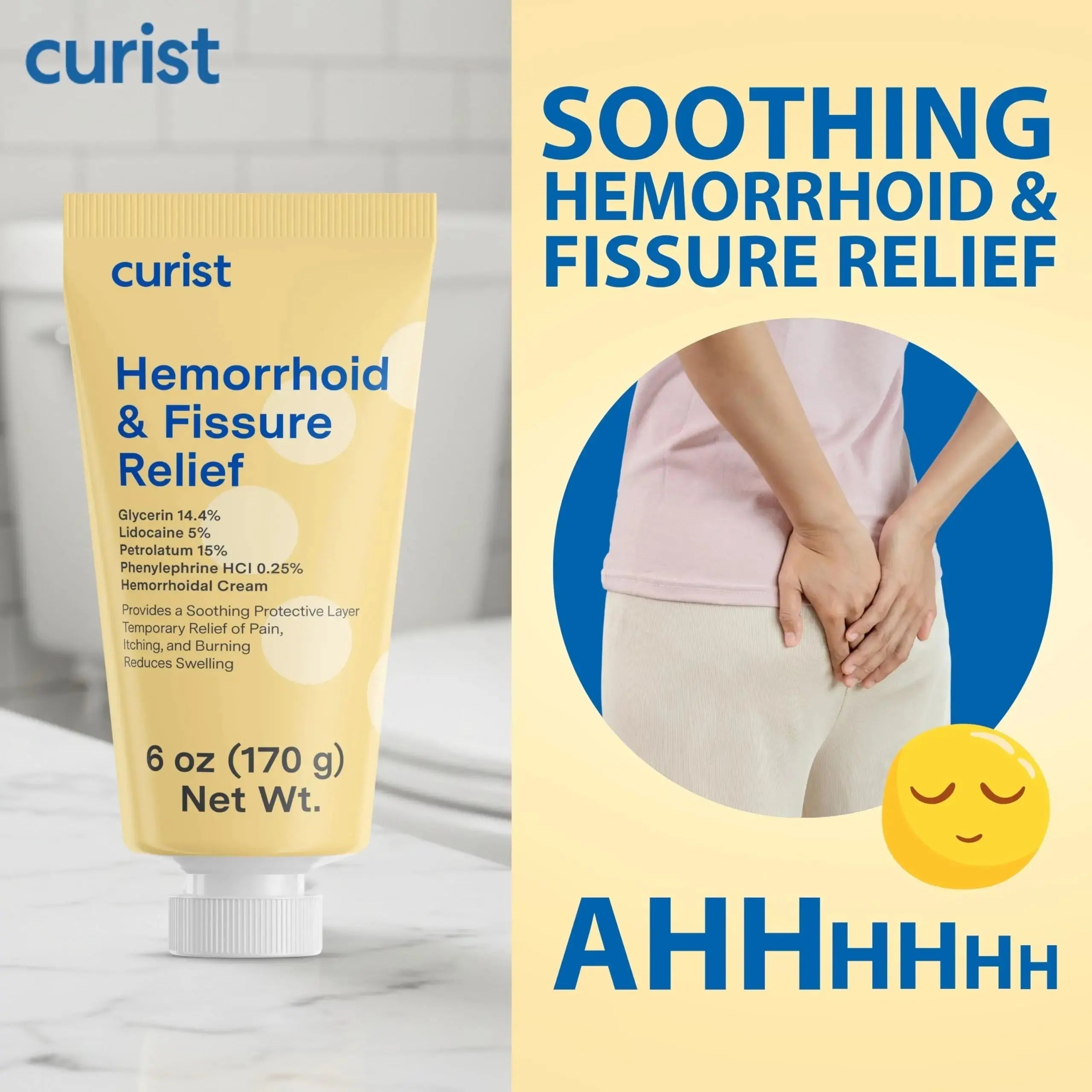 Curist Fissure and Hemorrhoid Cream with Lidocaine 5% and Phenylephrine HCl - Numbing Anal Fissure Cream Temporarily Shrinks Hemorrhoids - Reduces Itching, Swelling, & Burning - Huge Tube - 6oz CuristAu supplements