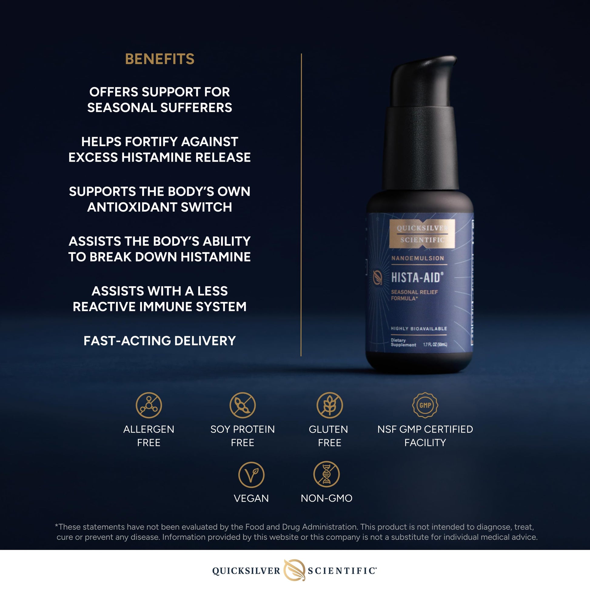 Quicksilver Scientific Nanoemulsified Hista-Aid - Flavonoids to Help Maintain Healthy Histamine Levels - Liposomal Vitamin C, DIM, Luteolin & Quercetin Liquid (50ml) Quicksilver ScientificUS supplements