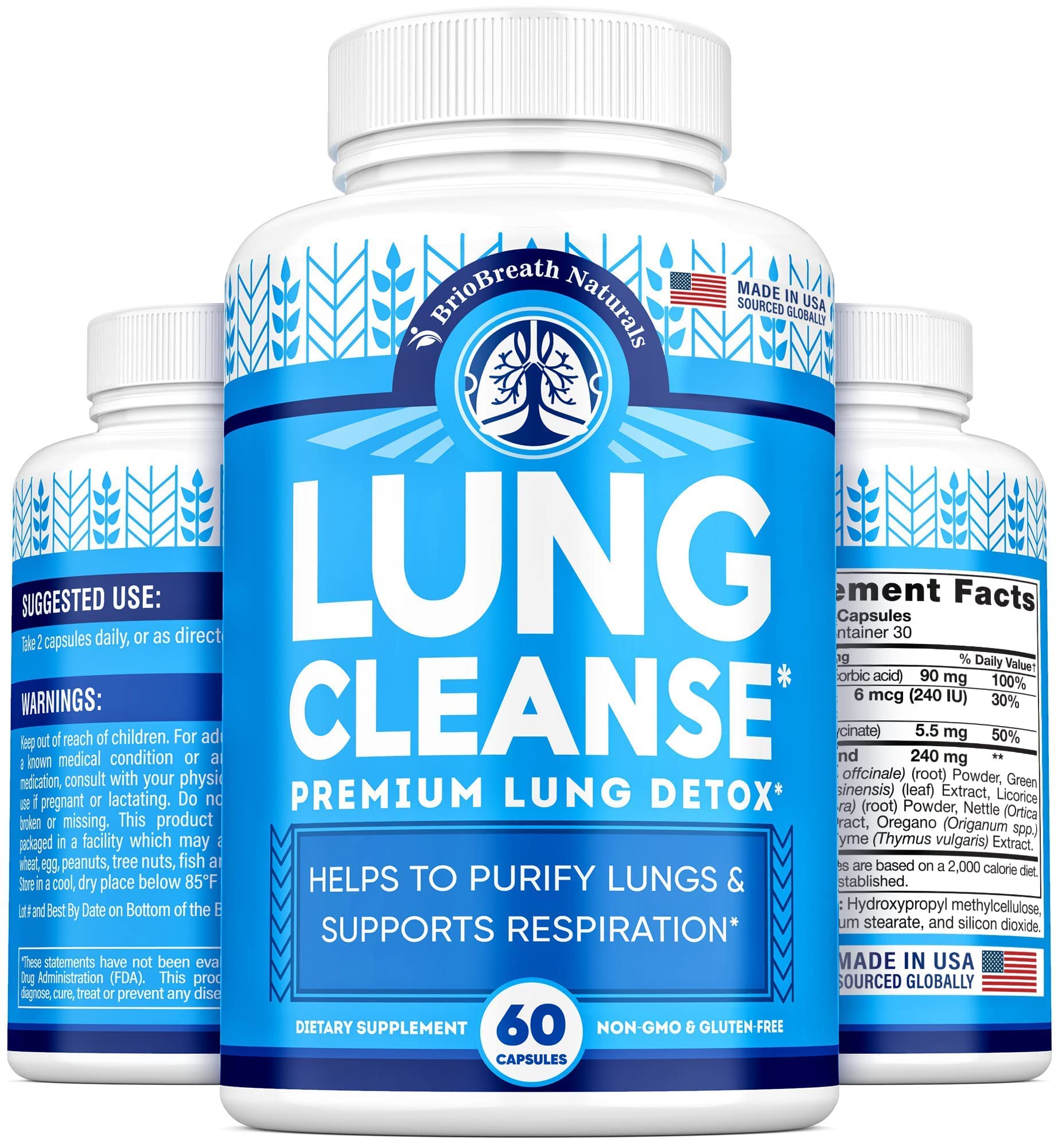 Lung Support Supplement - Natural Capsules for Lung Cleanse and Detox BRIOBREATH NATURALSUS supplements