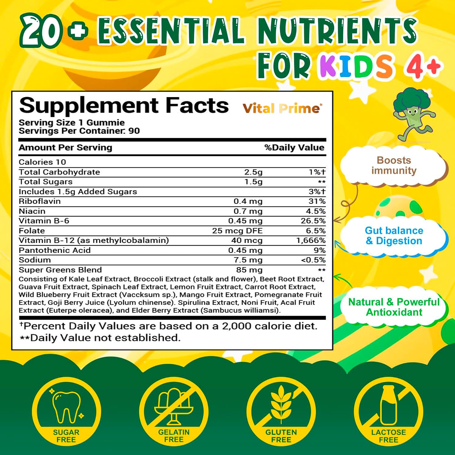 FourRoar Vital Prime Super Green Gummies for Kids 90 Count Strawberry & Watermelon Flavor | Fruit and Vegetable Gummies | Vegan Veggies Gummy Multivitamin for Kids FourRoarAu supplements