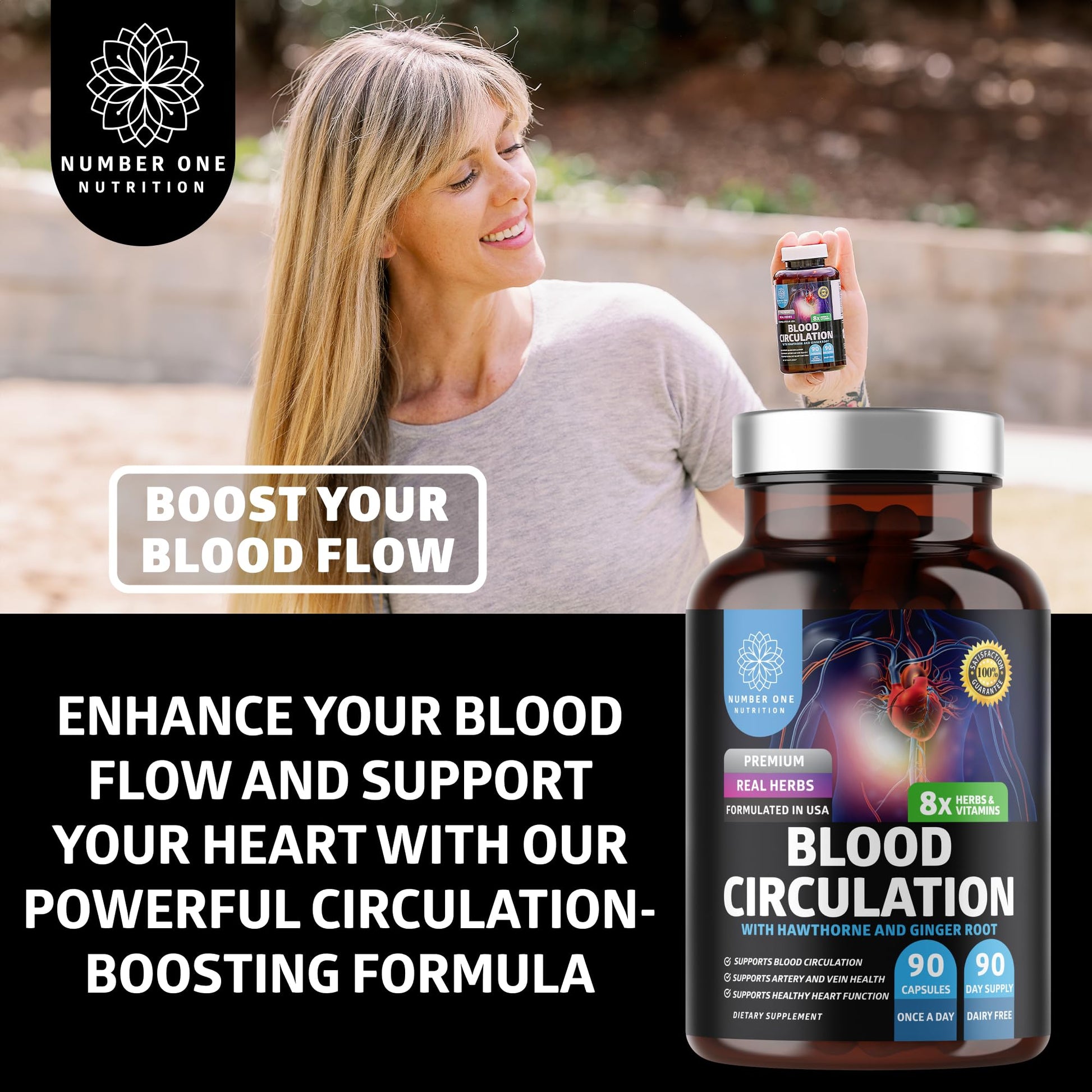 Number One Nutrition Premium Blood Circulation Supplement for Women and Men [8 Powerful Herbs & Vitamins] All Natural Blood Flow Supplement with Hawthorn, Butchers Broom and Cayenne Pepper, 90 Caps Number One NutritionAu supplements