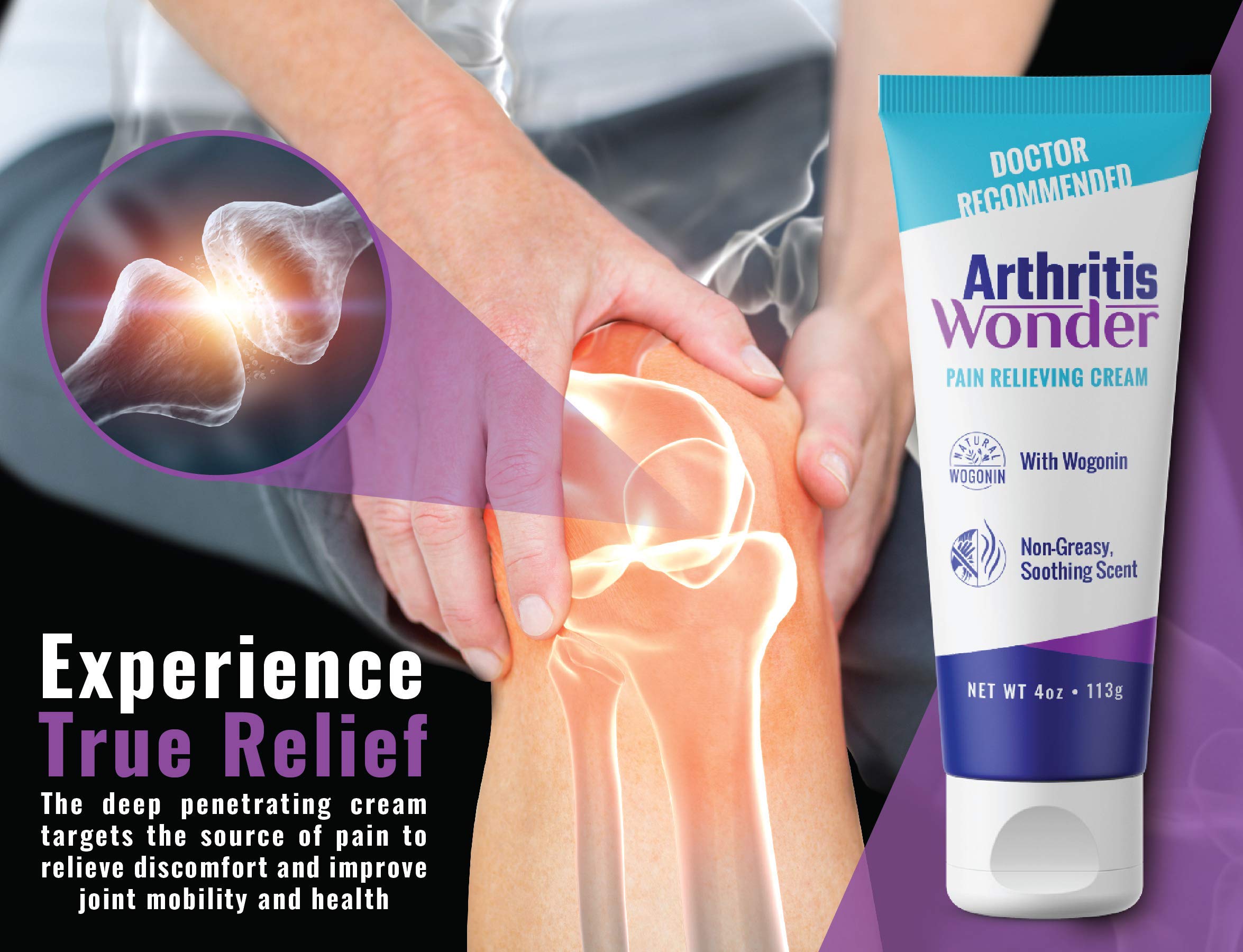 Arthritis Wonder Pain Relief Cream, 4 oz – Arthritis Pain Relief Cream for Hand, Knee, Foot and Wrist Joints – Fast-Acting, Deep Penetrating, Non-Greasy Formula with Natural Wogonin Arthritis WonderAu supplements