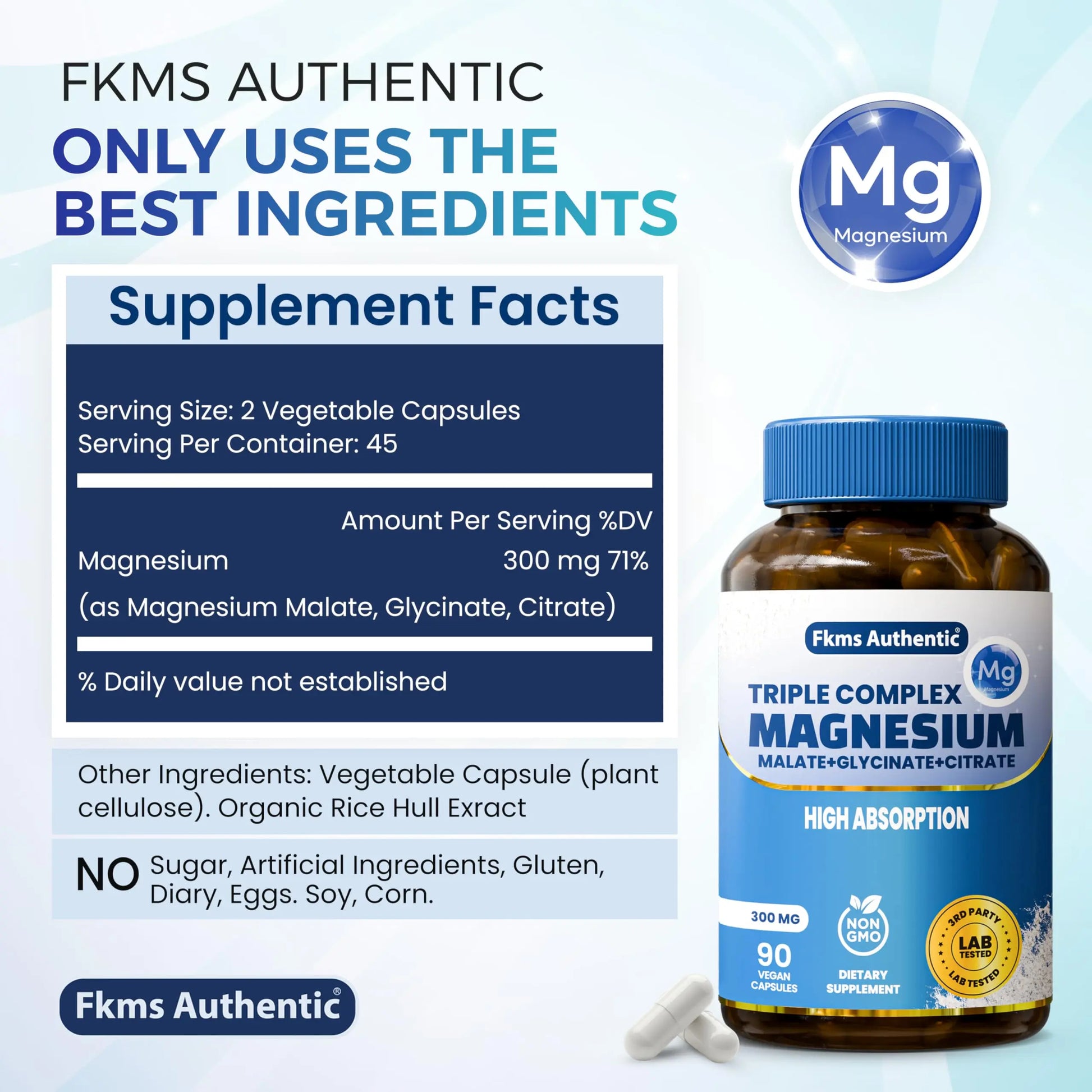 FKMS Authentic Triple Magnesium Complex | 300mg Magnesium Glycinate, Malate & Citrate for Sleep, Stress & Muscle Support | Non-GMO, Vegan, Gentle on Stomach | High Absorption | 90 Capsules FKMS AUTHENTICnz supplements