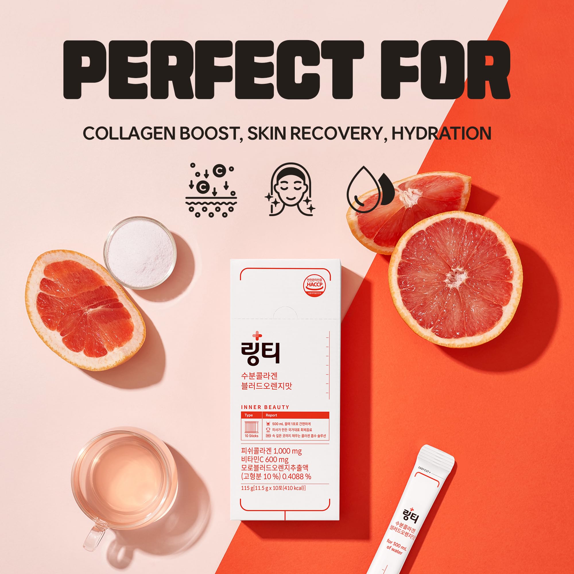 LINGTEA Doctor Developed Hydration Aqua Collagen Drink Mix -Blood Orange Flavor | 1,000mg Ultra-Micro Collagen | Maximum Absorption | Rapid Hydration | Vitamin C | Anti-Aging | Skin Health | 10 Count LINGTEAAu supplements