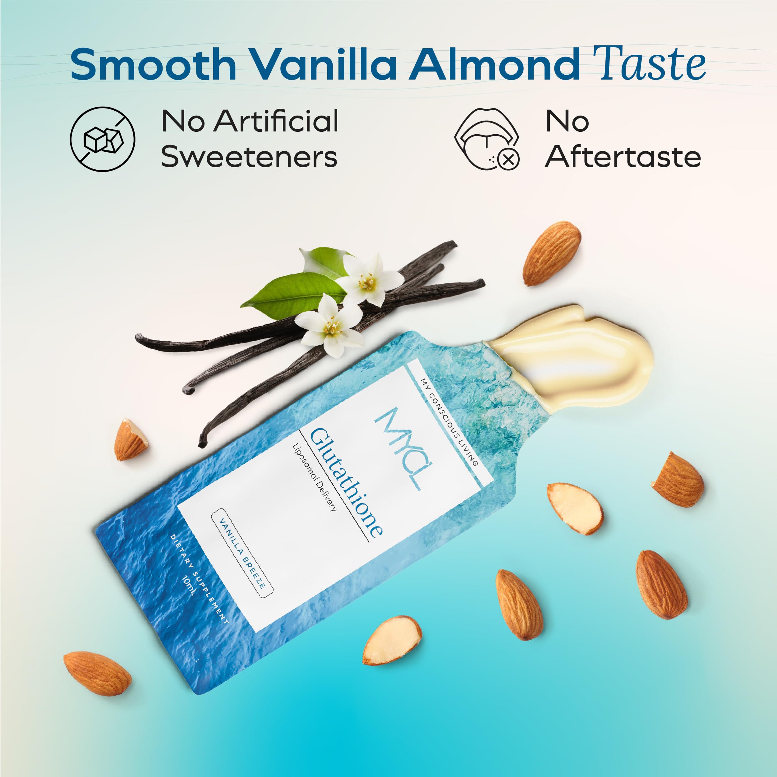 MYCL Liposomal Glutathione Supplement Squeeze Packs – Vitamin E and MCT Oil – Skin, Hair and Nail Health– High Absorption - Vanilla Almond – 30 Single-Serve Packets MYCLAu supplements