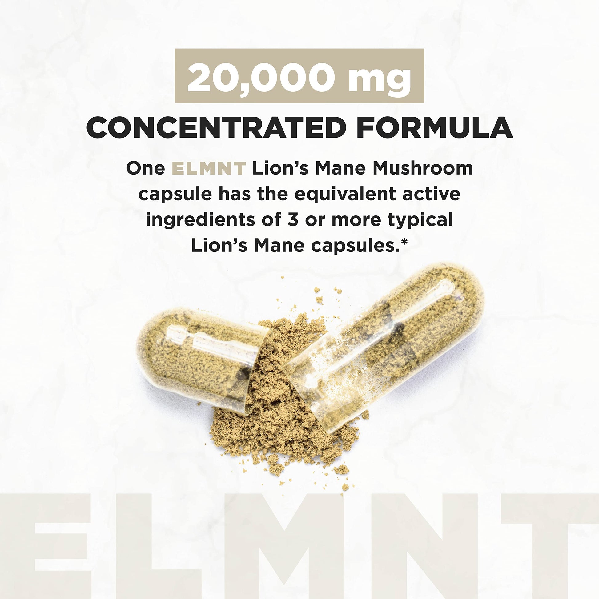 20,000mg 16x Strength Lions Mane Supplement Capsules Super Nootropic w. Ashwagandha & Rhodiola - Highest Potency Lion's Mane Mushroom Extract 50% Polysaccharides Brain Supplements for Memory and Focus TERRA ELMNTAu supplements