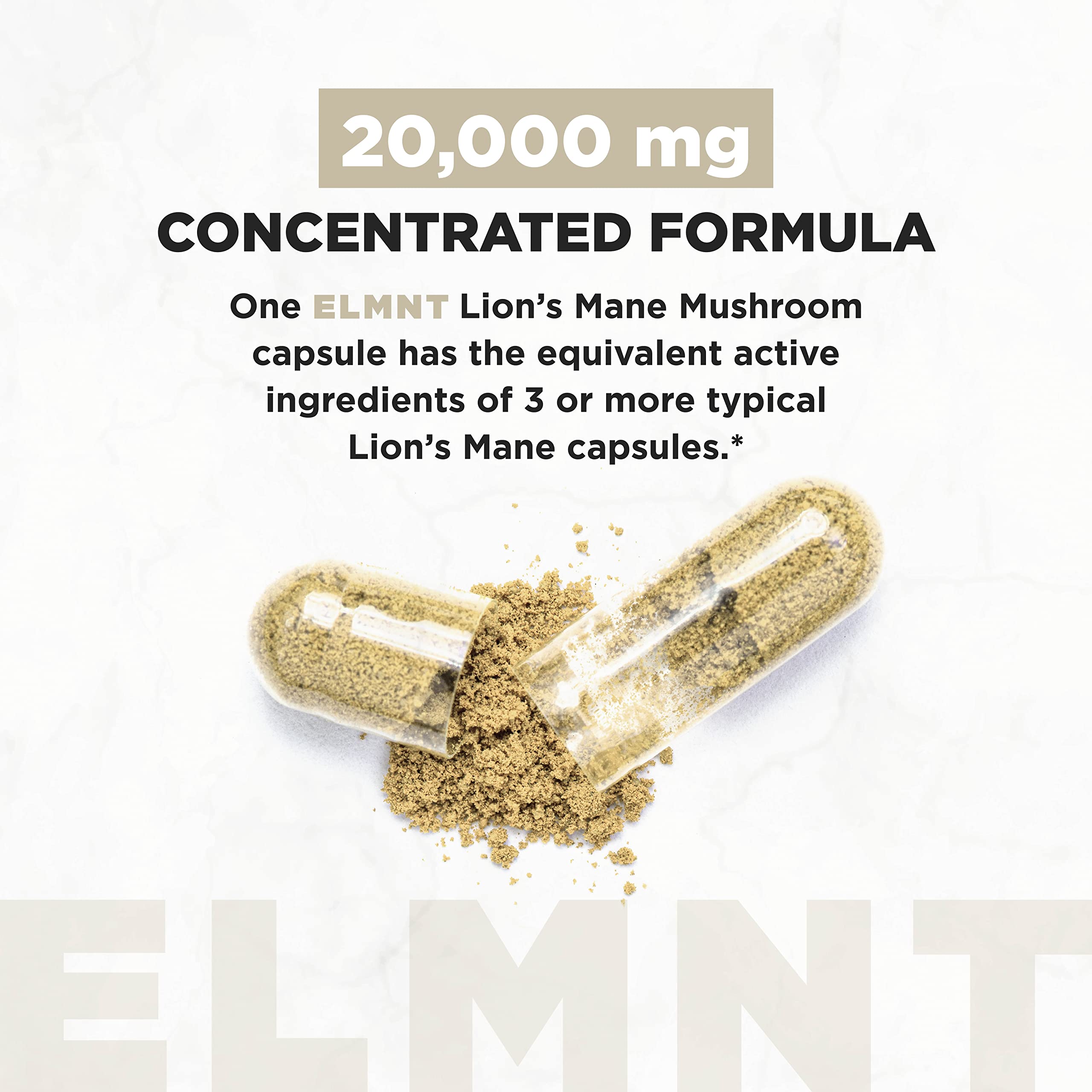 20,000mg 16x Strength Lions Mane Supplement Capsules Super Nootropic w. Ashwagandha & Rhodiola - Highest Potency Lion's Mane Mushroom Extract 50% Polysaccharides Brain Supplements for Memory and Focus TERRA ELMNTAu supplements