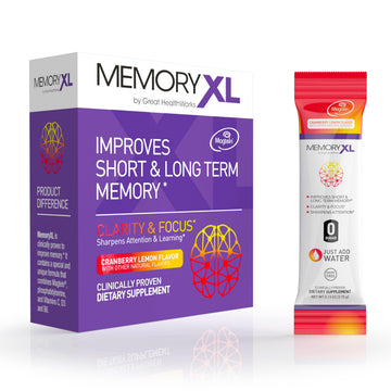 MemoryXL, Magnesium L-Threonate: Brain Supplement for Memory & Focus; Magtein®, Phosphatidylserine, Vitamin Mix. Improves Memory Focus Attention Learning & Logic. 0 Sugar, 0 cal, 30pk Cranberry Lemon OmegaXLAu supplements
