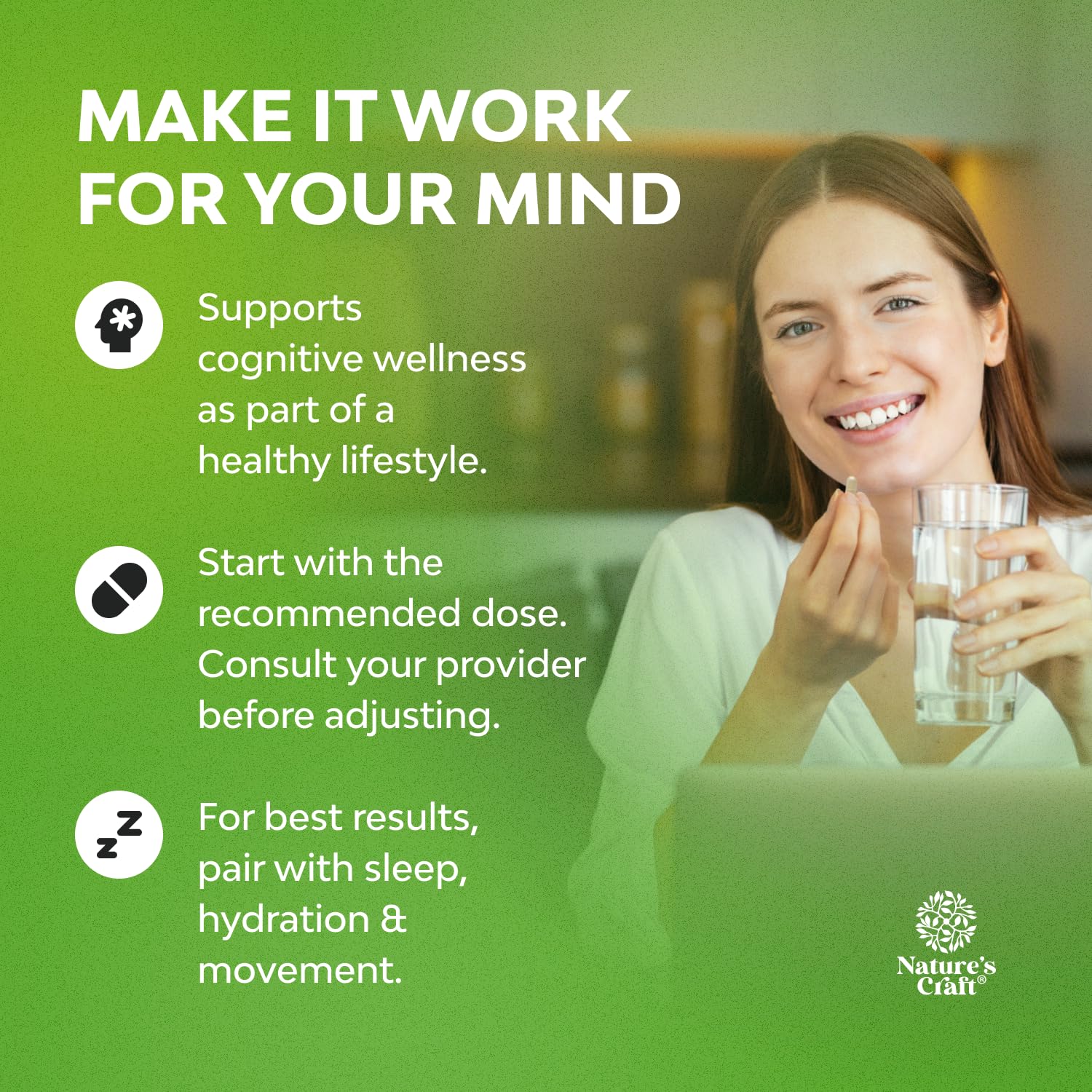 Nootropic Memory Supplement for Brain Support - Memory Pills for Brain Boost and Natural Energy Booster - Vitamin B 12 Bacopa Monnieri Rhodiola Rosea DMAE Ginkgo Biloba Phosphatidylserine Supplement Natures CraftAu supplements
