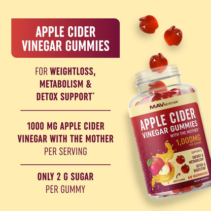 Organic Apple Cider Vinegar Gummies (60 Ct.) | Weight, Digestion, Detox, Immunity & Diet Support MAV NUTRITIONUS supplements