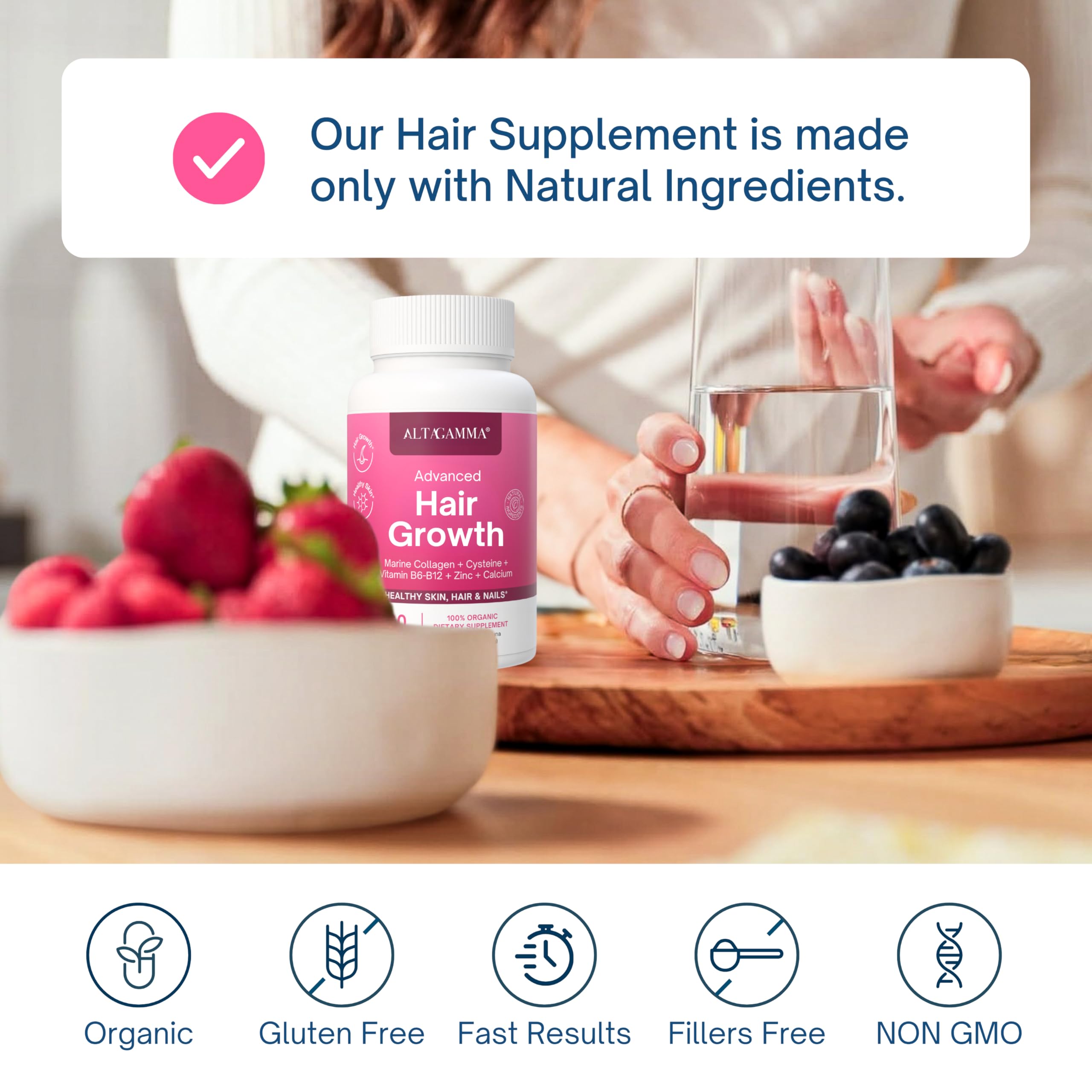 ALTAGAMMA Hair Growth Supplements - Nourishes Thinning, Strengthen Nails & Skin & Combat Hair Loss - Hair Growth Vitamins for Women & Men with Marine Collagen Peptides, 60 Capsules | 30 Day Supply ALTAGAMMAAu supplements