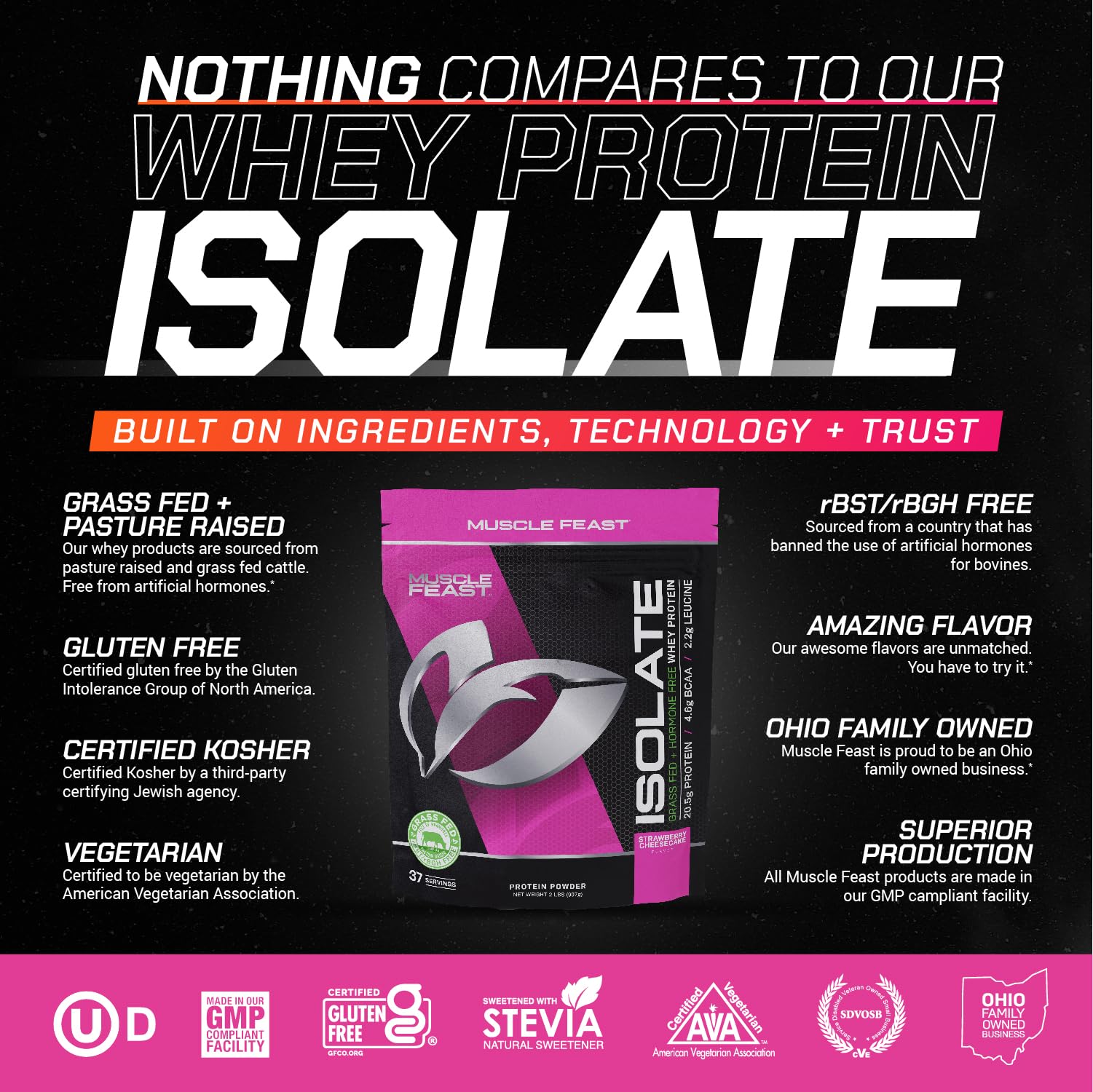 Muscle Feast Grass-Fed Whey Protein Isolate, All Natural Hormone Free Pasture Raised Muscle FeastUS supplements
