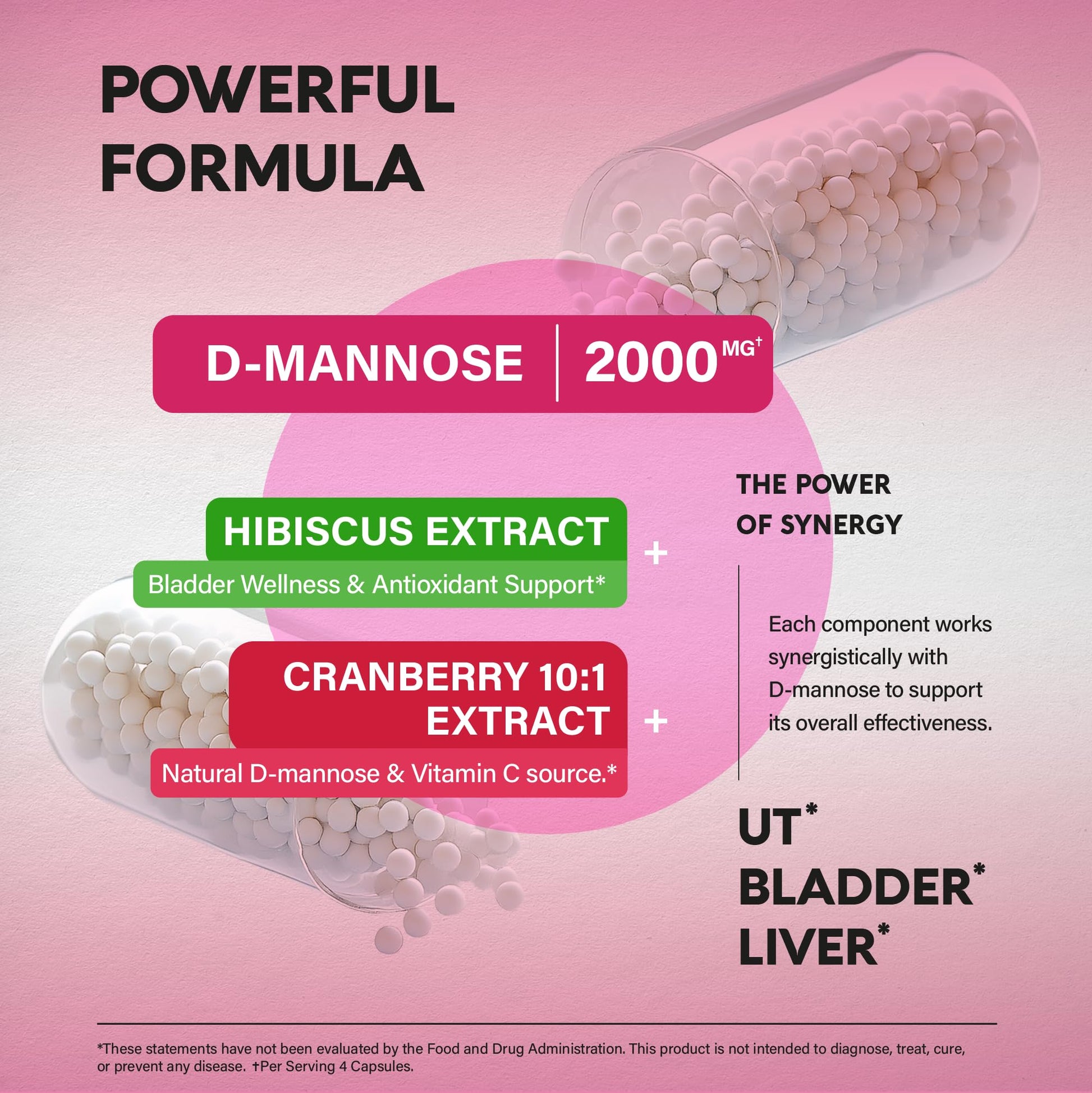 D-Mannose 2000mg with Cranberry & Hibiscus - Clinically Tested Strength for Urinary Tract Health - Supplement for Women - Bladder, Liver & Microflora Support - Made in USA - Vegan, 120 Capsules NUTRAHARMONYAu supplements