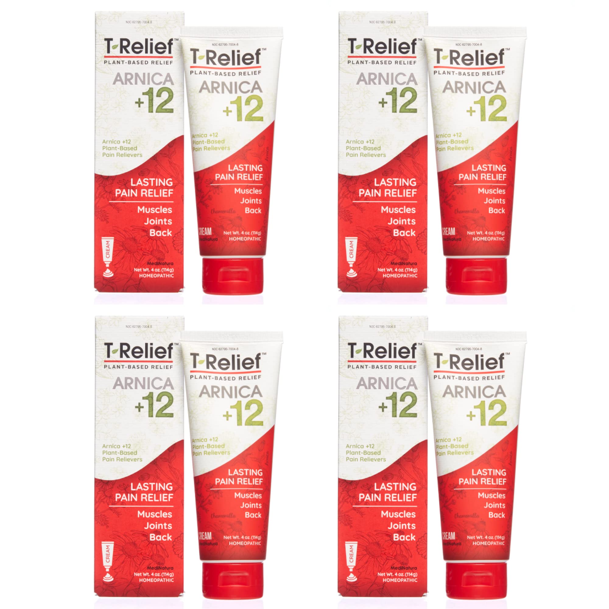 T-Relief Arnica +12 Cream Natural Relieving Actives for Back Pain Joint Soreness Muscle Aches & Stiffness, Whole Body Fast Acting Relief for Women & Men - 4 oz (4 Pack) MediNaturaAu supplements