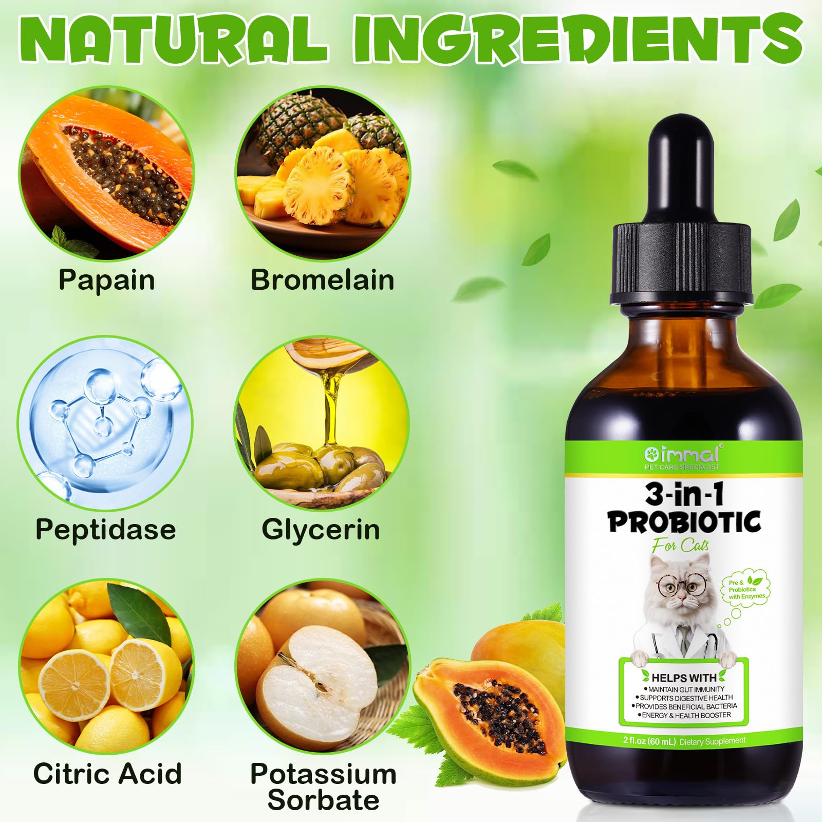 Liquid Cat Probiotic, Natural 3 in 1 Probiotic for Cats, Cat Digestive Support,Gut Health Support,Help with Diarrhea,Gas and Bloating, Cat Herbal Supplements- 60ml VOSIFSDIYAu supplements