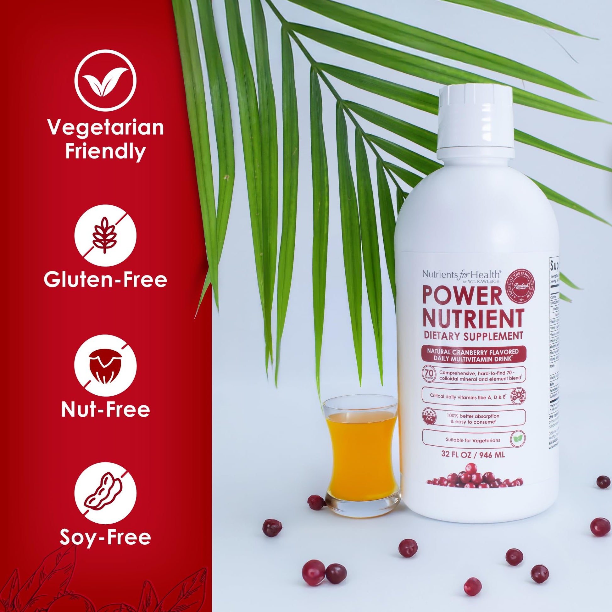 Rawleigh Power Nutrient: 32 fl oz for 1 Month - Cranberry Flavor, Daily Multivitamin Liquid Supplement for Men, Women with VIT. A - zinc & 70 Colloidal Trace Minerals, Vegetarian-Friendly, GMO Free RawleighAu supplements