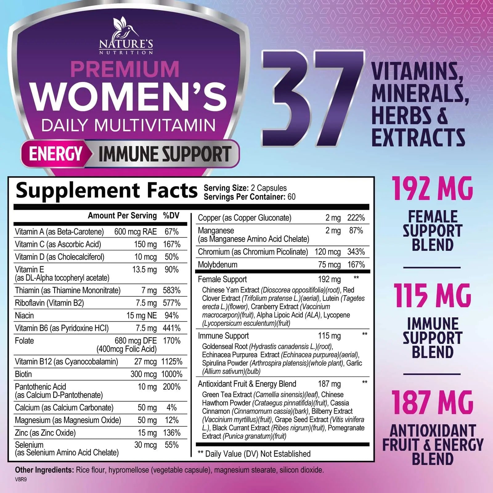 Multivitamin for Women - with Vitamins A, C, D, E, B6, B12, Zinc, Calcium & Magnesium, Womens Daily Multi Vitamin Multimineral Supplement Nature's NutritionAu supplements