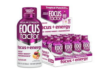 Focus Factor Focus + Energy Shots - 12 x 2oz Bottles (Tropical Punch Flavor) - Powered by Nootropics with Caffeine, L-Theanine, Ginkgo, Bacopa, L-Tyrosine, Alpha GPC Focus FactorAu supplements