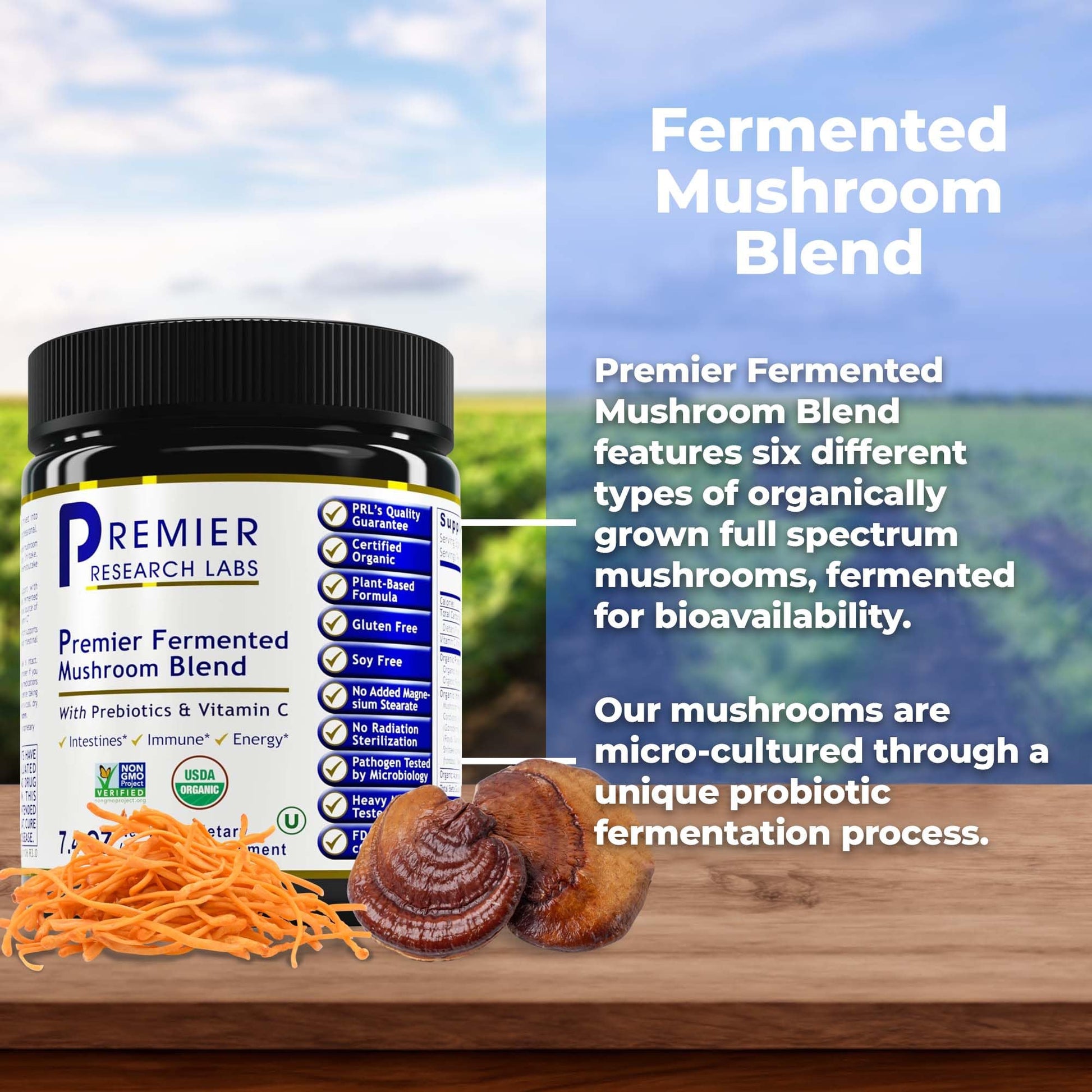 Premier Research Labs Premier Fermented Mushroom Blend - Reishi Mushroom Powder, Mushroom Extract for Drinks, Coffee, Mushroom Complex with Turkey Tail, Cordyceps for Immune & Gut Health - 7.4 oz Premier Research LabsAu supplements