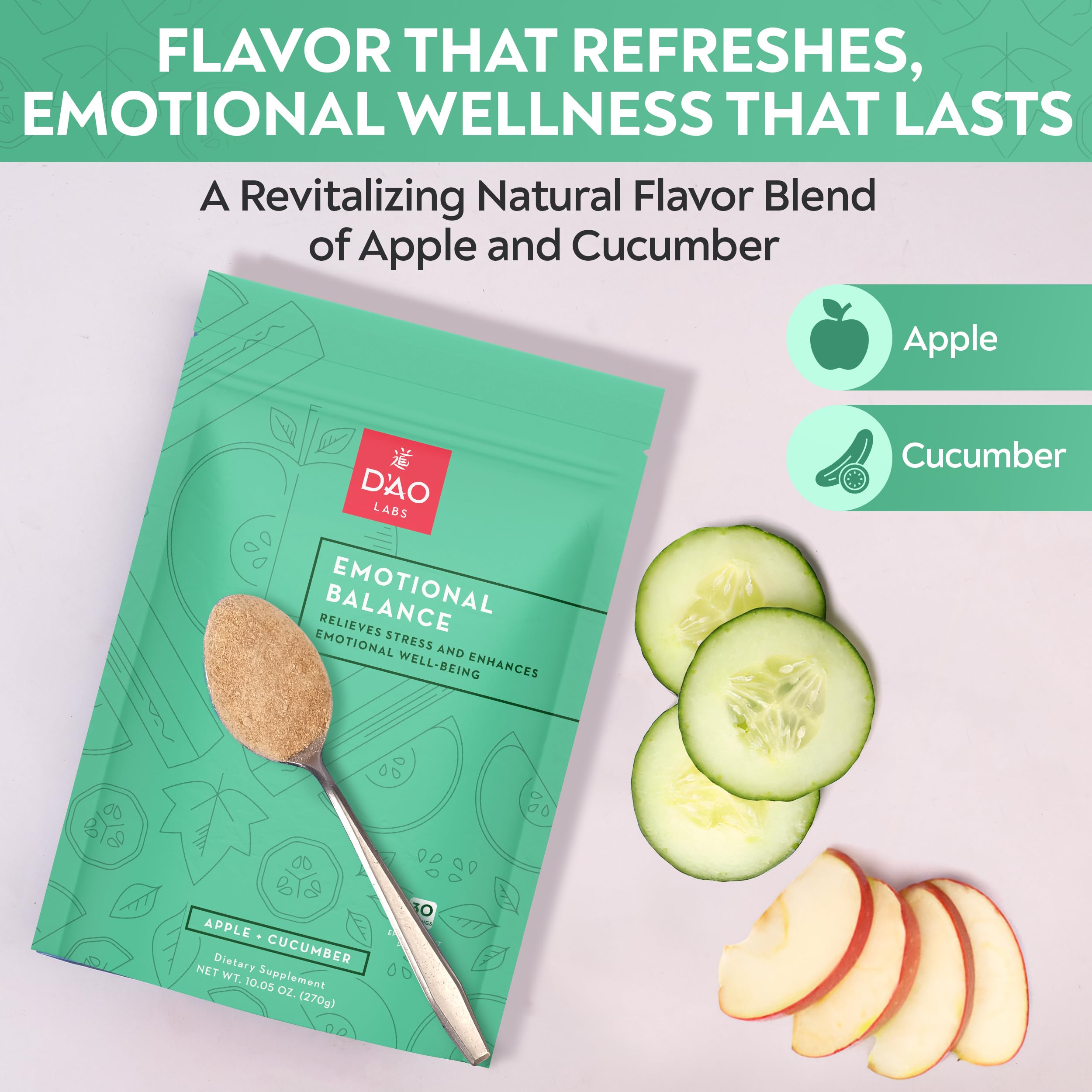 D'AO Labs Emotional Balance - Emotional Balance Powder - Calm & Stress Relief - Effervescent Powder with Apple-Cucumber Flavor - Xiao Yao San Traditional Chinese Herbal - 30 Individual Servings DAO LabsAu supplements