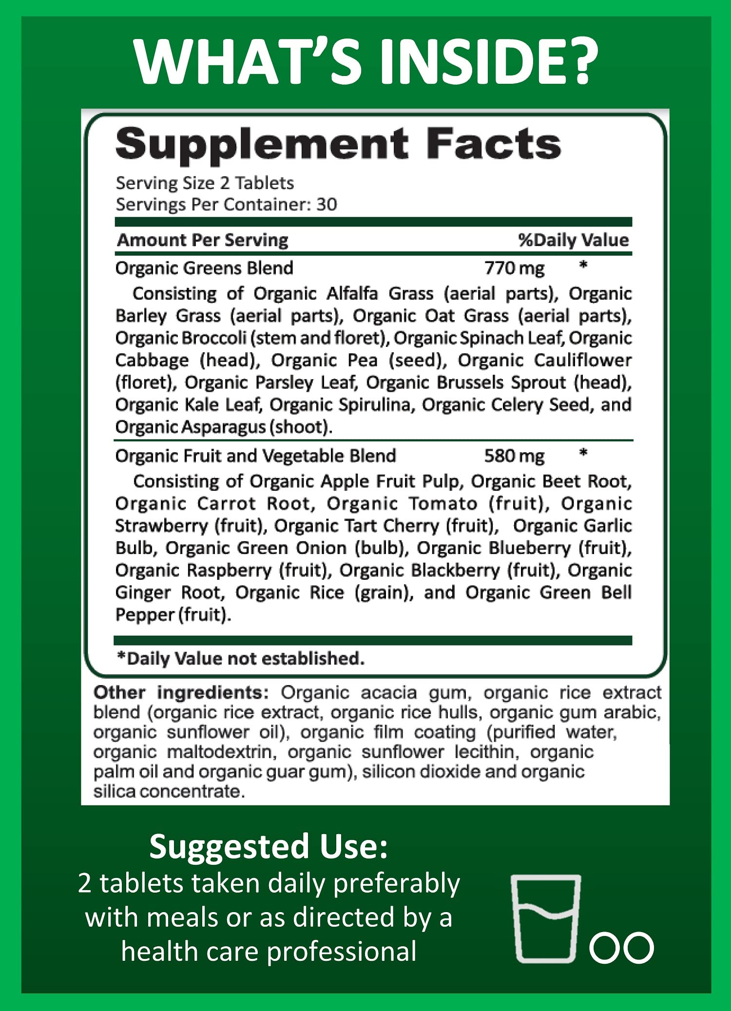 Potent Garden Organic Superfood Greens, Fruit and Veggies Supplement Rich in Vitamins & Antioxidants with Alfalfa, Beet Root & Tart Cherry to Boost Energy, Immunity & Gut Health, Greens Tablets 60 Ct Potent GardenAu supplements