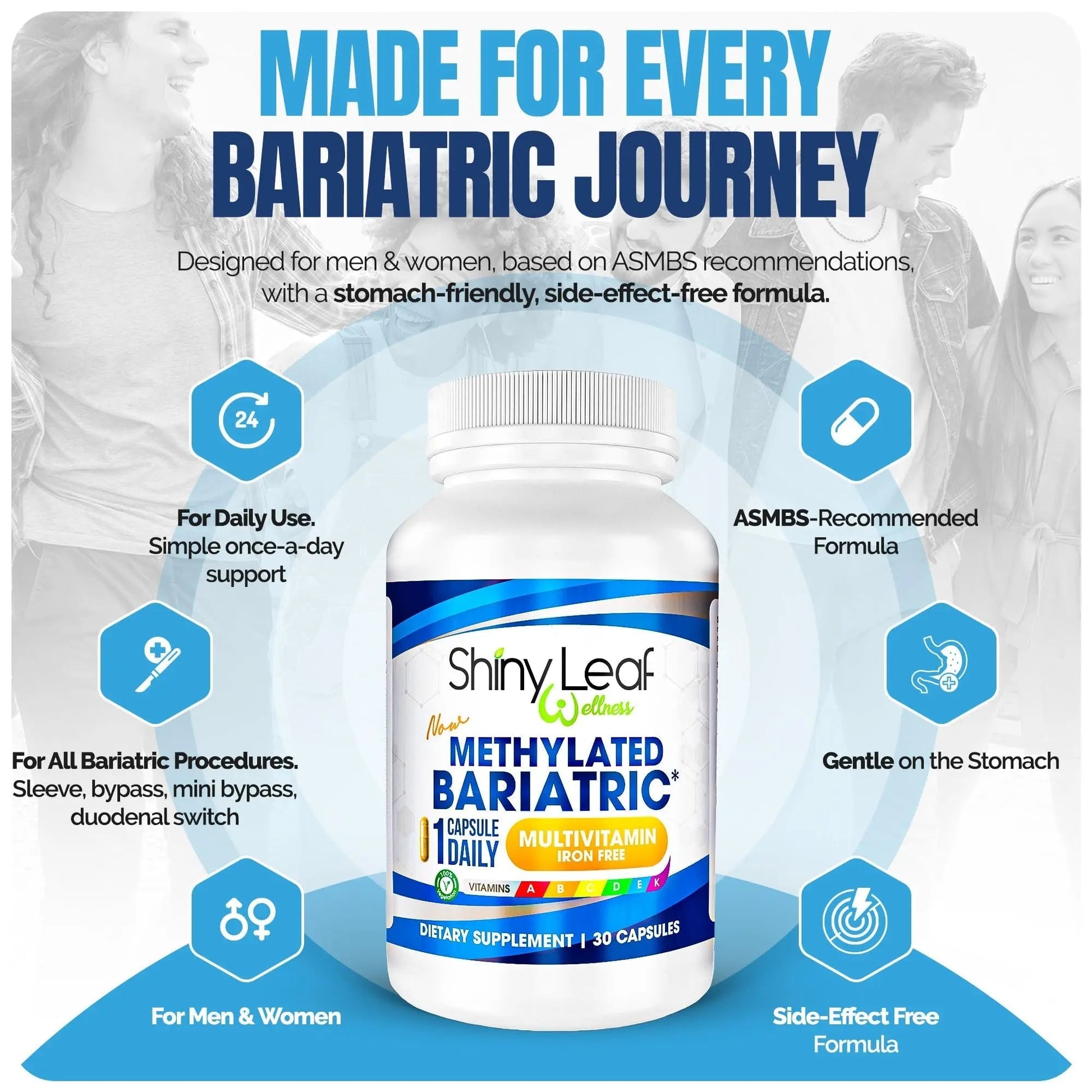 Shiny Leaf Methylated Bariatric Multivitamin Without Iron – Vitamins for Gastric Bypass & Sleeve, 1 Daily Capsule W Methylated Folate Shiny LeafAu supplements