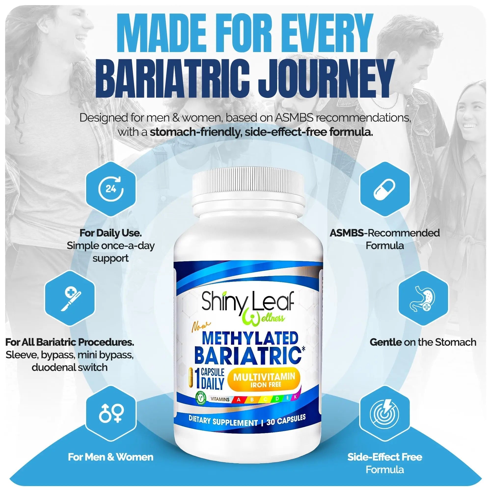 Shiny Leaf Methylated Bariatric Multivitamin Without Iron – Vitamins for Gastric Bypass & Sleeve, 1 Daily Capsule W Methylated Folate Shiny LeafAu supplements