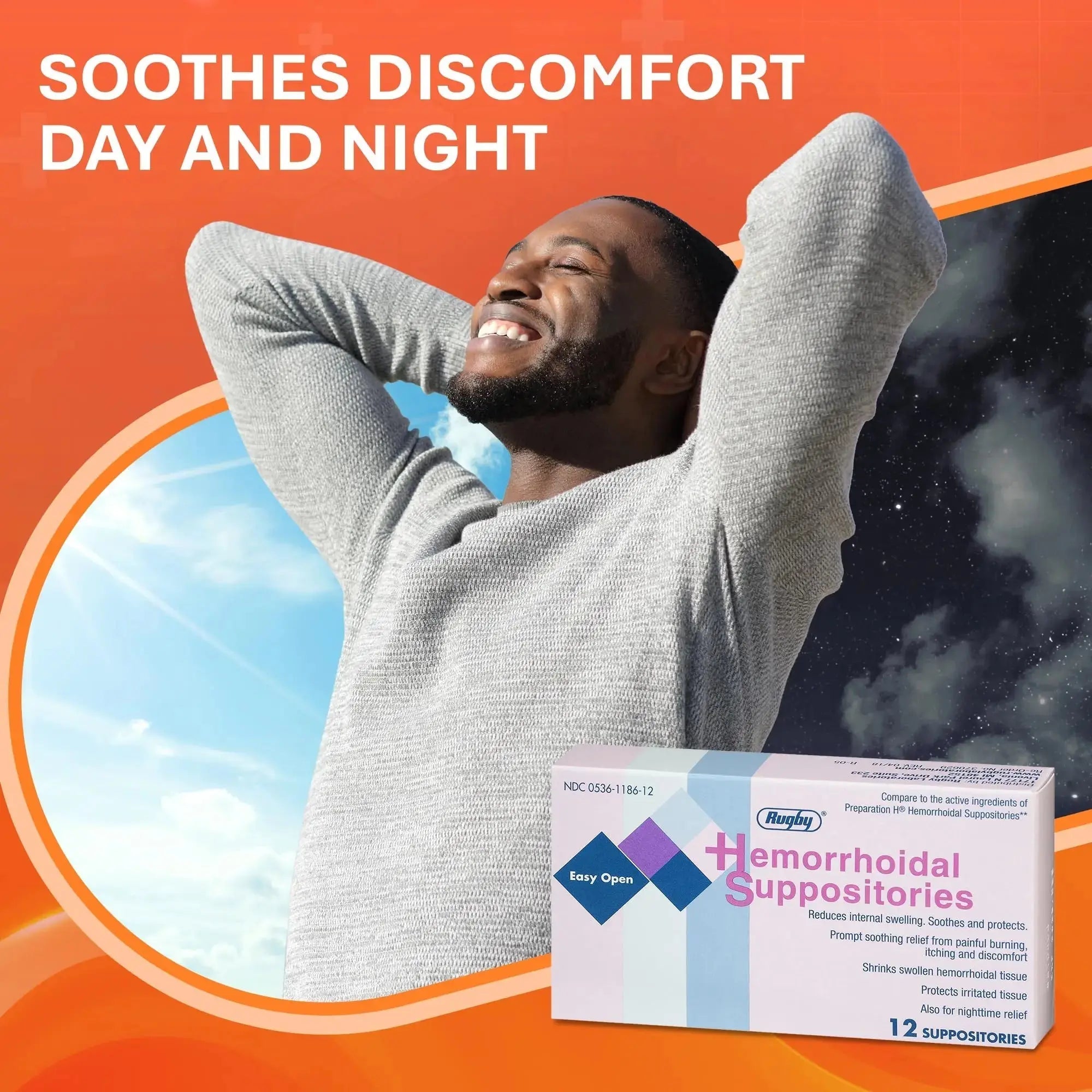 Rugby Hemorrhoidal Suppositories - Soothing and Shrinking Action for Internal Hemorrhoids with Cocoa Butter and Phenylephrine HCl, Easy Open Design - 12 Count RUGBY LABORATORIESAu supplements