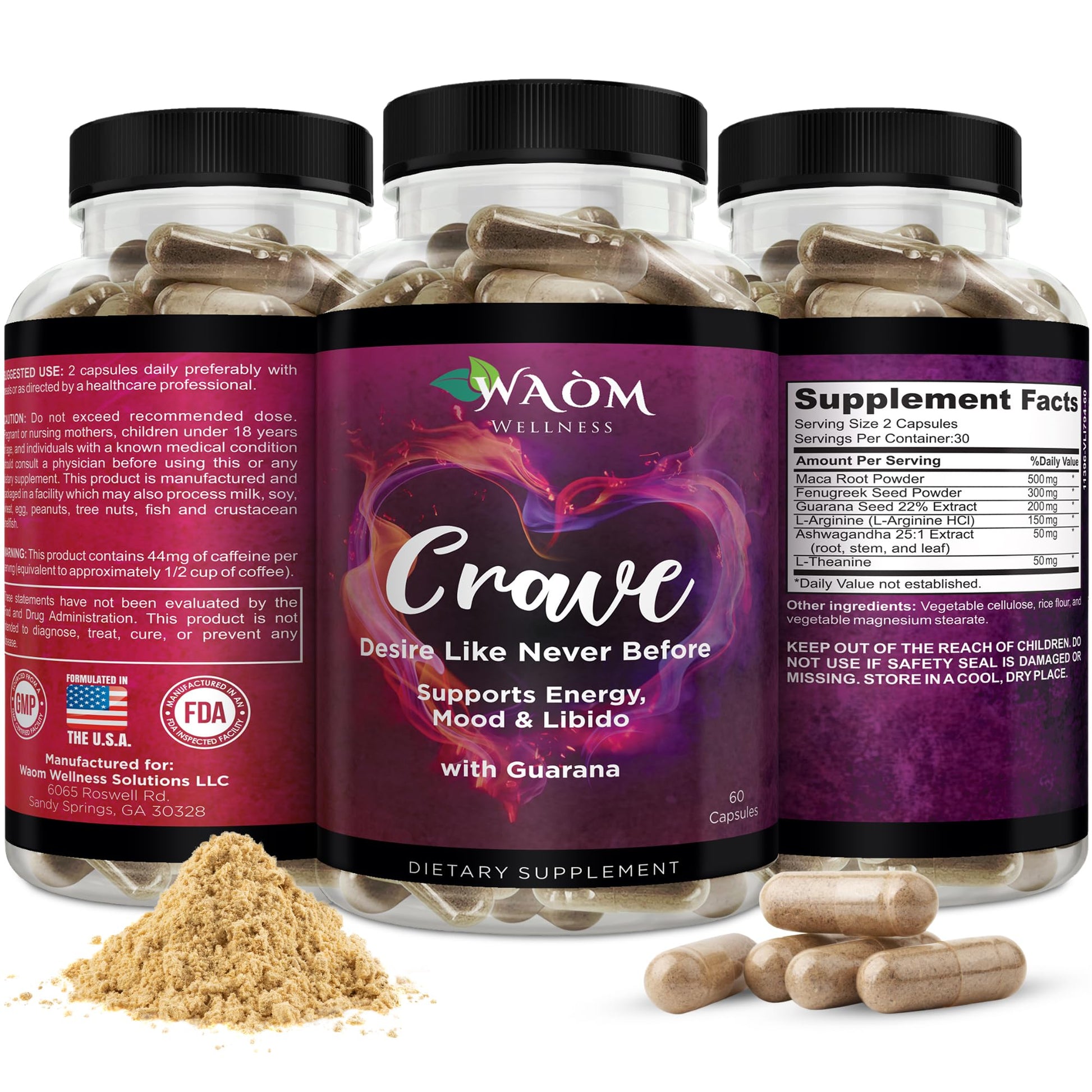 Waòm Wellness Crave – Women’s Desire Booster with Maca, Ashwagandha & L-Theanine – Natural Energy, Mood & Hormone Balance Support – 60 Vegan Capsules Waòm WellnessAu supplements