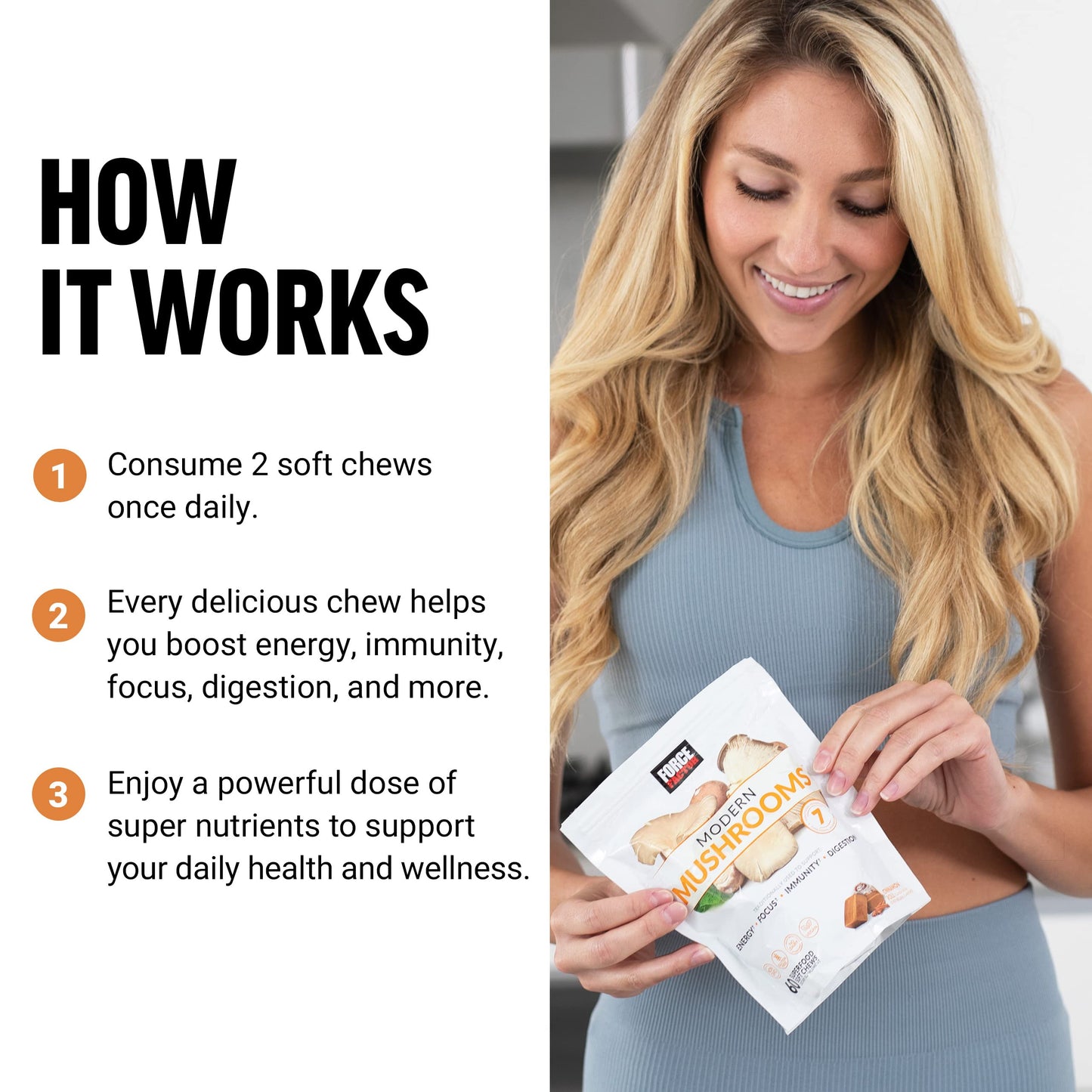 FORCE FACTOR Modern Mushrooms Soft Chews, Mushroom Supplement with Lions Mane Force FactorUS supplements