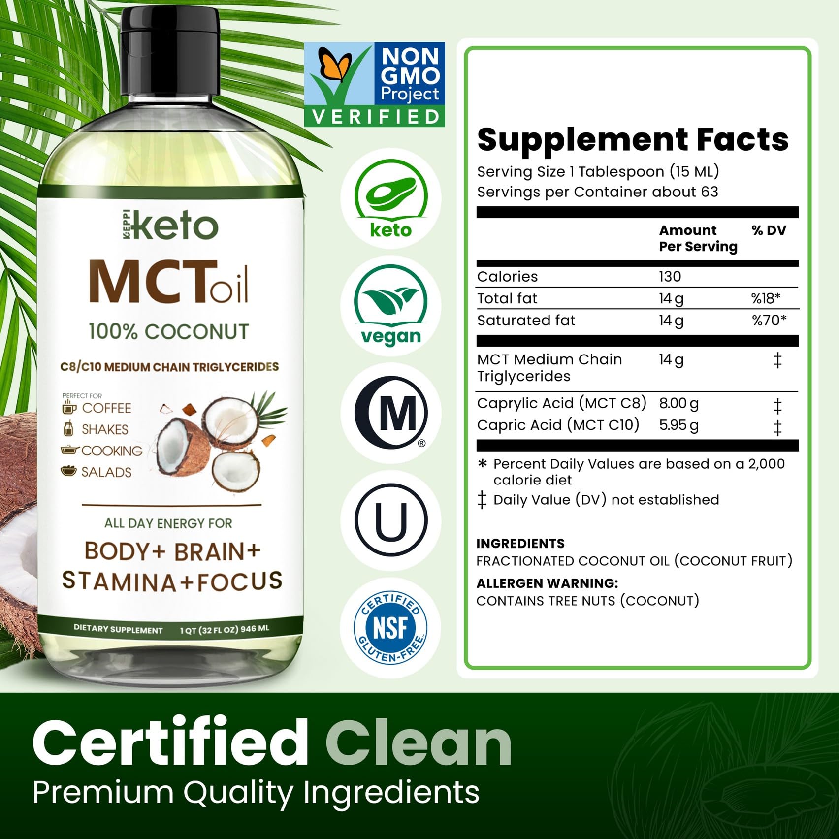 Keppi Flavorless MCT Oil - C8 and C10 for Keto Diet, Non-GMO, Certified Gluten-Free KeppiAu supplements