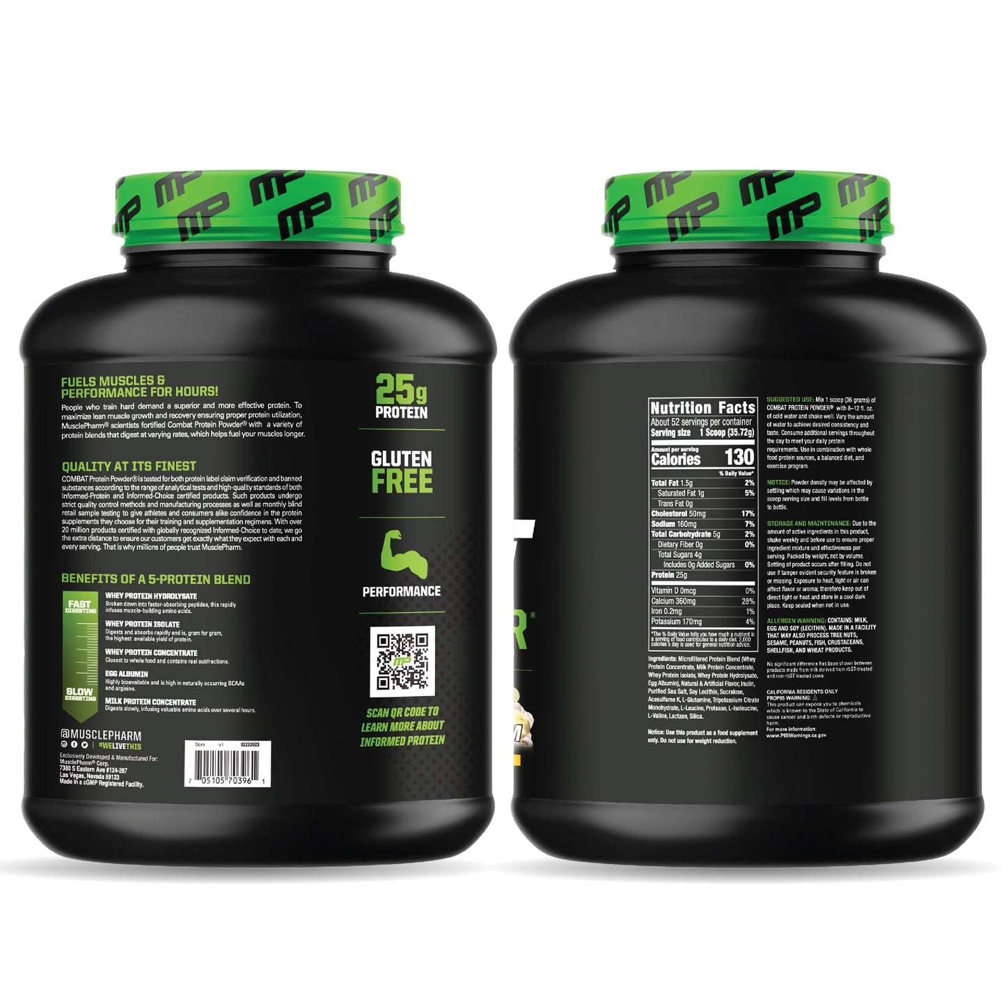MusclePharm Combat Protein Powder, Banana Cream - 4 lb - Gluten Free - 52 Servings Muscle PharmUS supplements