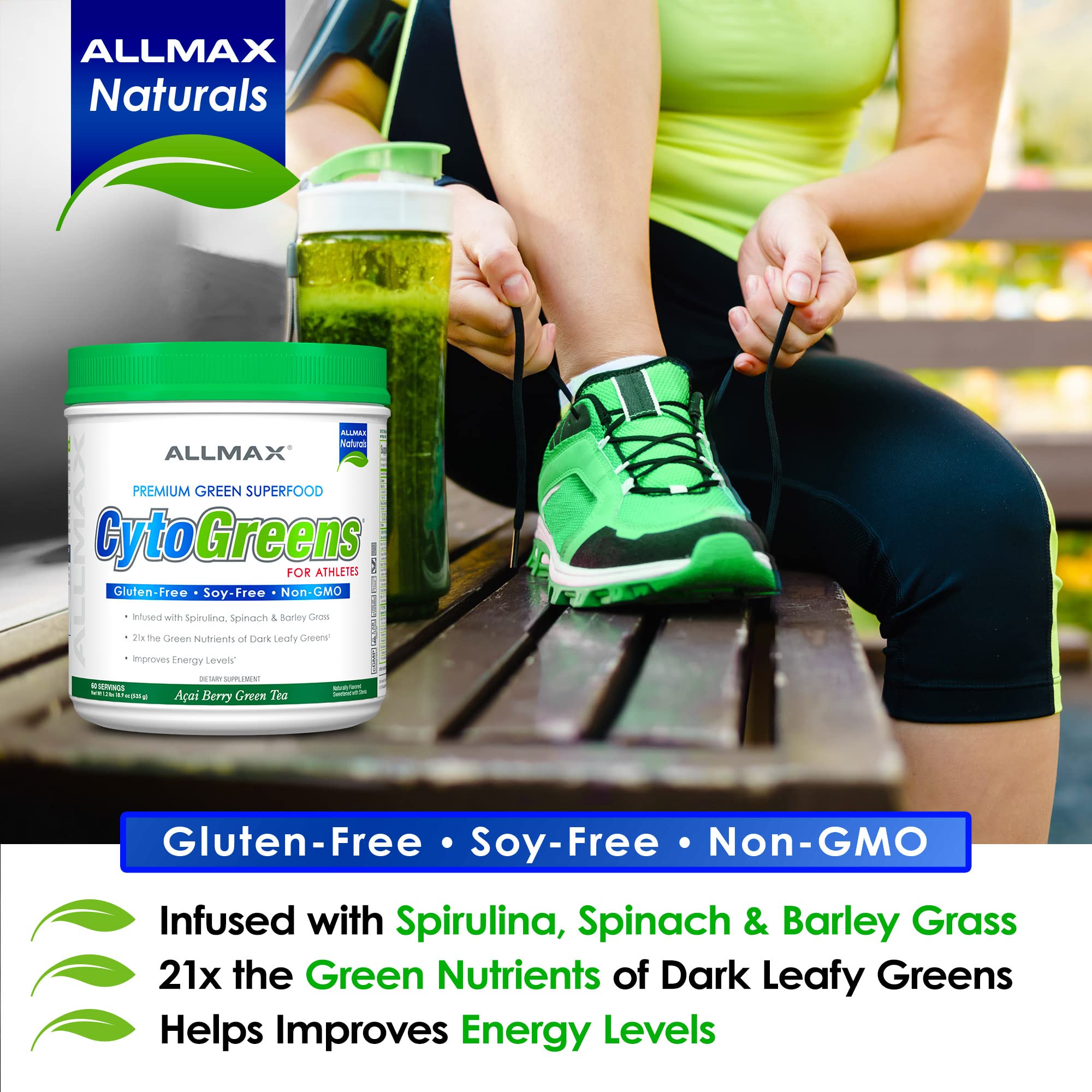 ALLMAX Naturals CytoGreens Super Greens Powder, Premium Green Superfood with Greens, Superfoods, Daily Greens Supplement, Acai Berry Green Tea, 60 Servings ALLMAXAu supplements