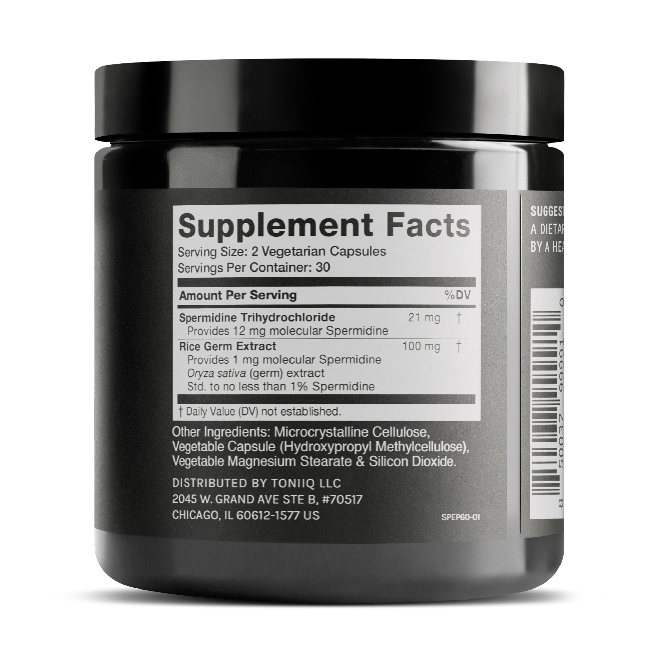 Toniiq 22mg Ultra Concentrated Spermidine Supplement -Spermidine Supplements for Men and Women - Rice Germ Extract and Trihydrochloride Complex Blend - 60 Vegetarian Capsules - 30 Servings ToniiqAu supplements