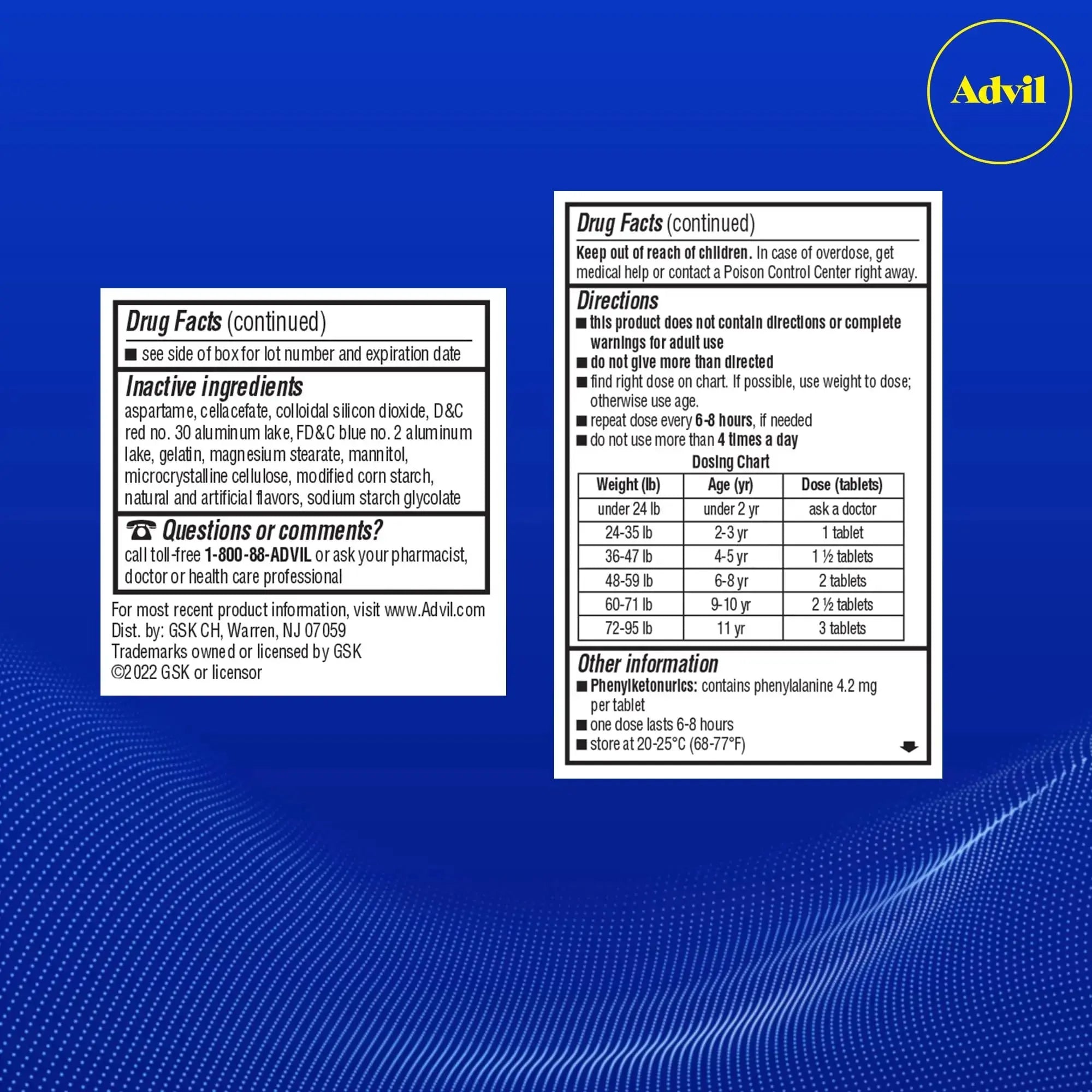 Advil Junior Strength Chewable Ibuprofen Pain Reliever and Fever Reducer, Children's Ibuprofen for Pain Relief, Grape - 24 Tablets (Pack of 3) AdvilAu supplements