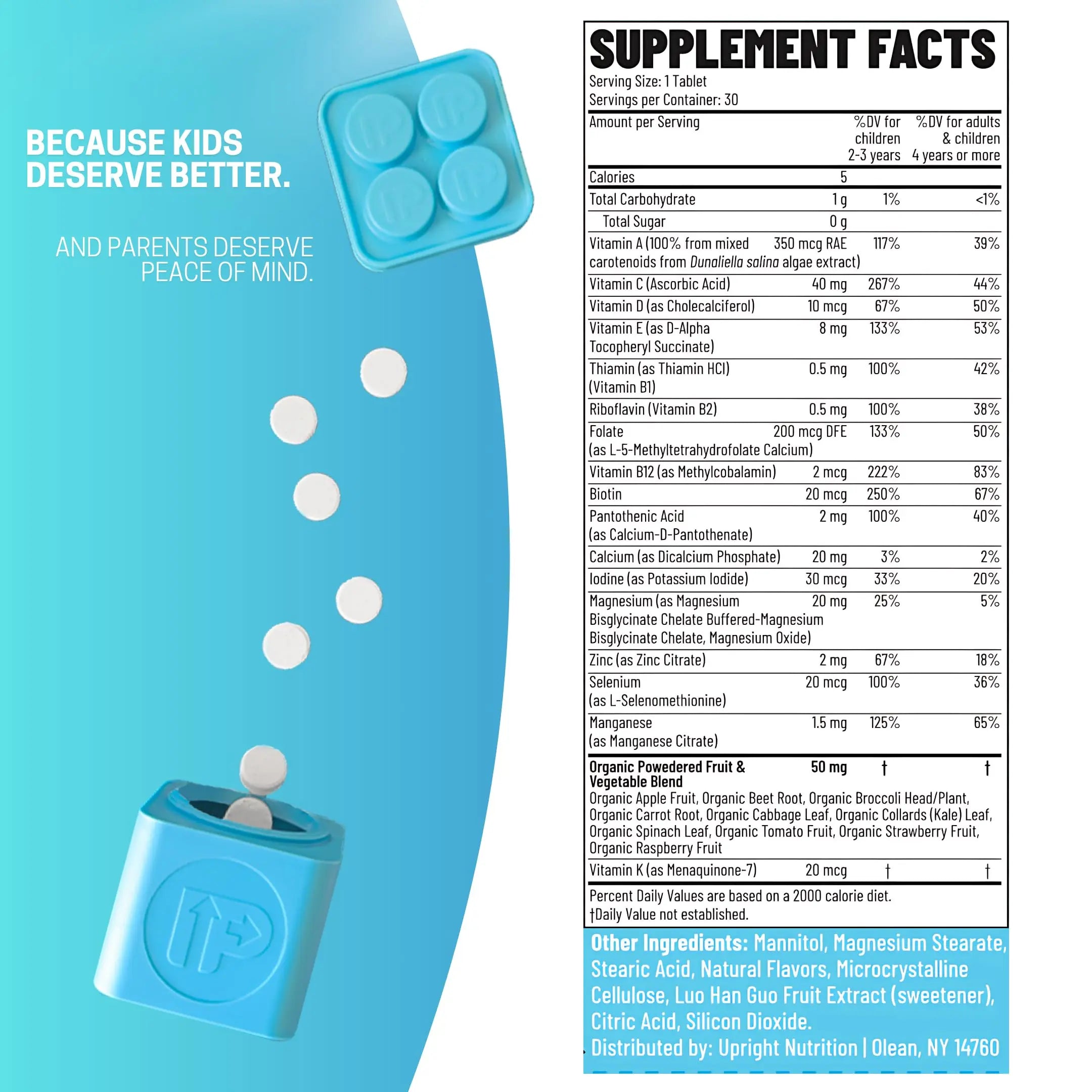 Upright Nutrition Children's Multivitamin | 30 Day Supply | Chewable, Sugar-Free | 17+ Essential Vitamins & Minerals with 50mg of Fruits & Veggies Upright NutritionAu supplements
