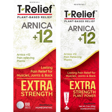 MediNatura T-Relief Extra Strength Pain Relief Arnica +12 Plant-Based Pain Relievers 100ct Tablets T-Relief Extra Strength Pain Relief 3oz Cream Bundle MediNaturaAu supplements