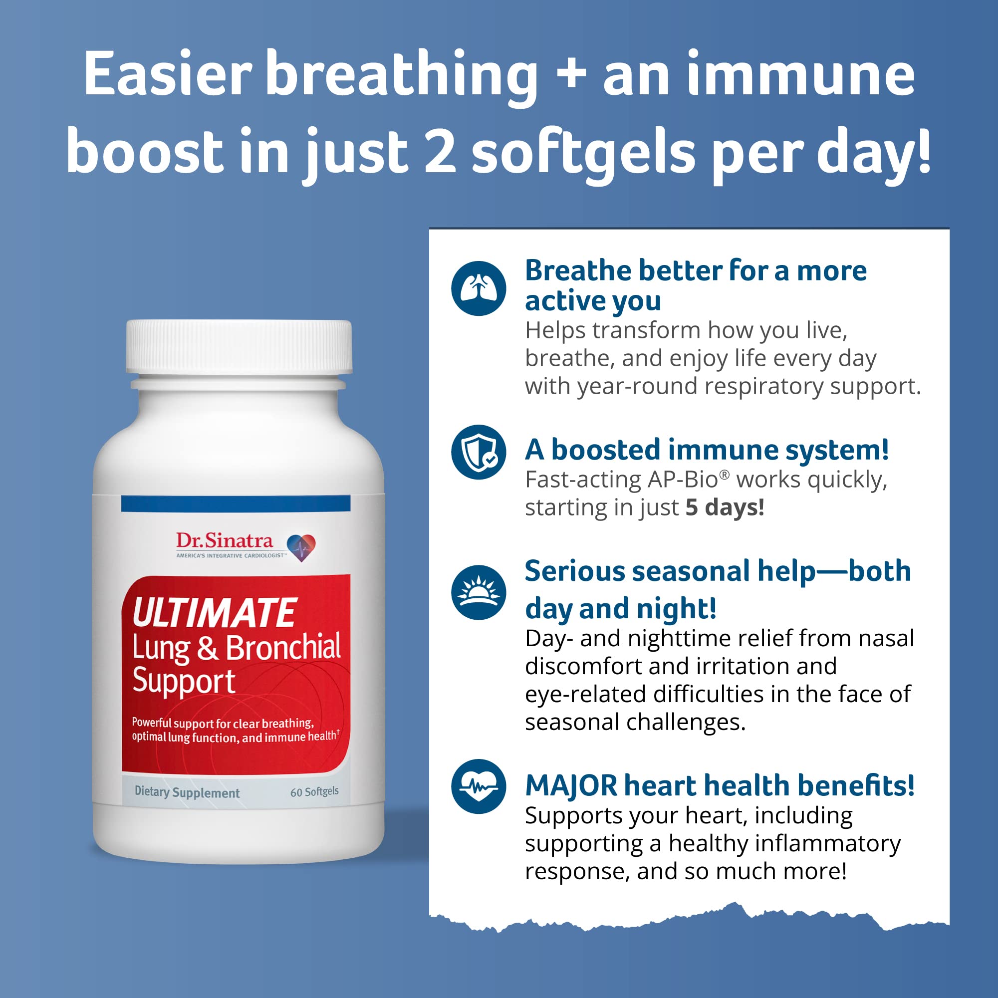 Dr. Sinatra Ultimate Lung & Bronchial Support Supplement for Lung Health, Clear Breathing, Immune and Heart Health, and Seasonal Respiratory Challenge Support (60 Capsules, 30-Day Supply) Dr. SinatraAu supplements