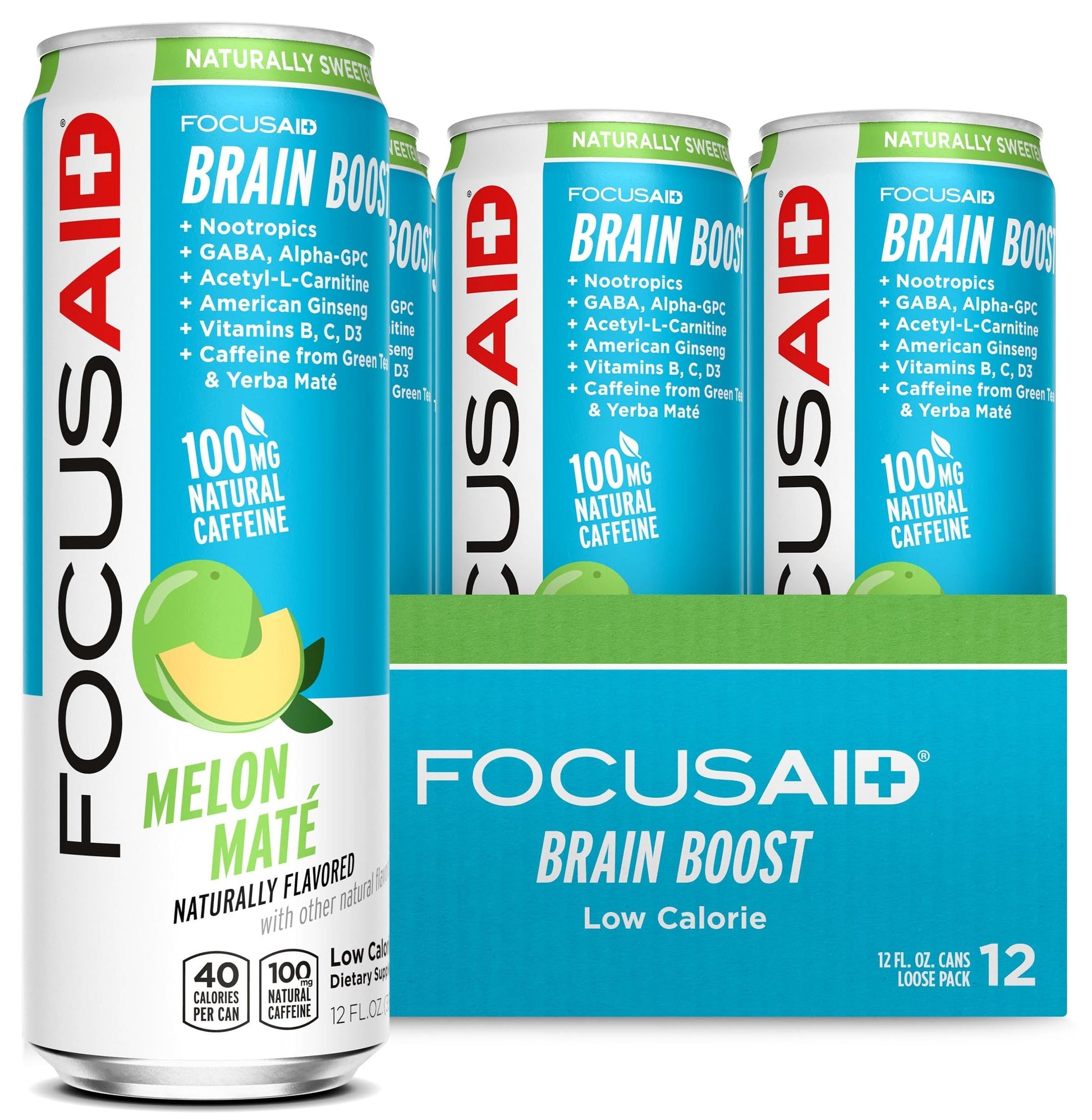 FOCUSAID Energy Blend, Brain Boosting Nootropics Drink, Alpha-GPC, GABA, B-Complex, Yerba Mate, Green Tea, 100% Clean, 100mg Natural Caffeine, 12-oz. can, 12 Pack LIFEAIDAu supplements