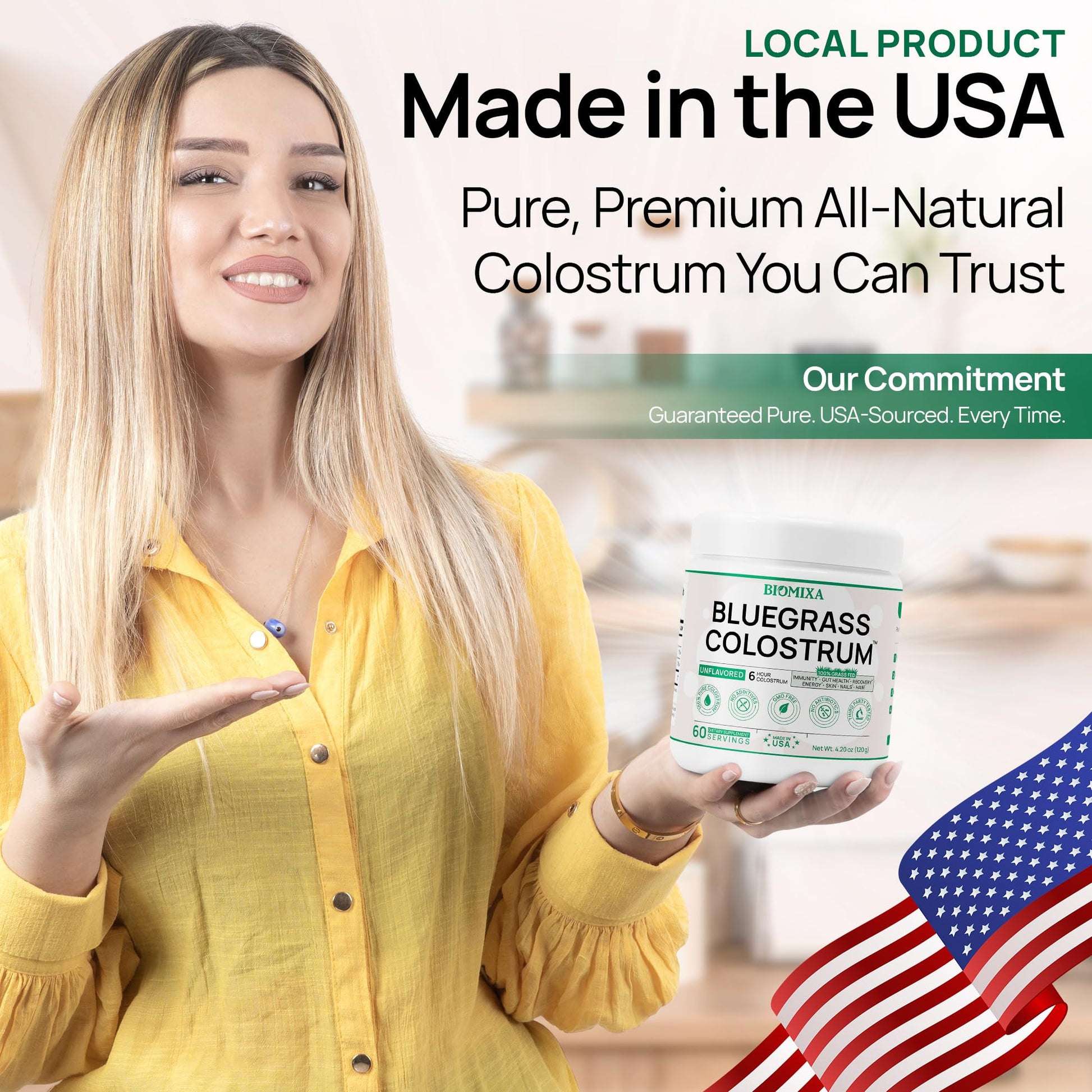 Bovine Colostrum Supplement - 100% Pure Whole Colostrum Powder - Grass-Fed, Unflavored, No Additives, Gut & Immune Support, Natural IgG, 60 Servings - Made in USA Bluegrass ColostrumAu supplements