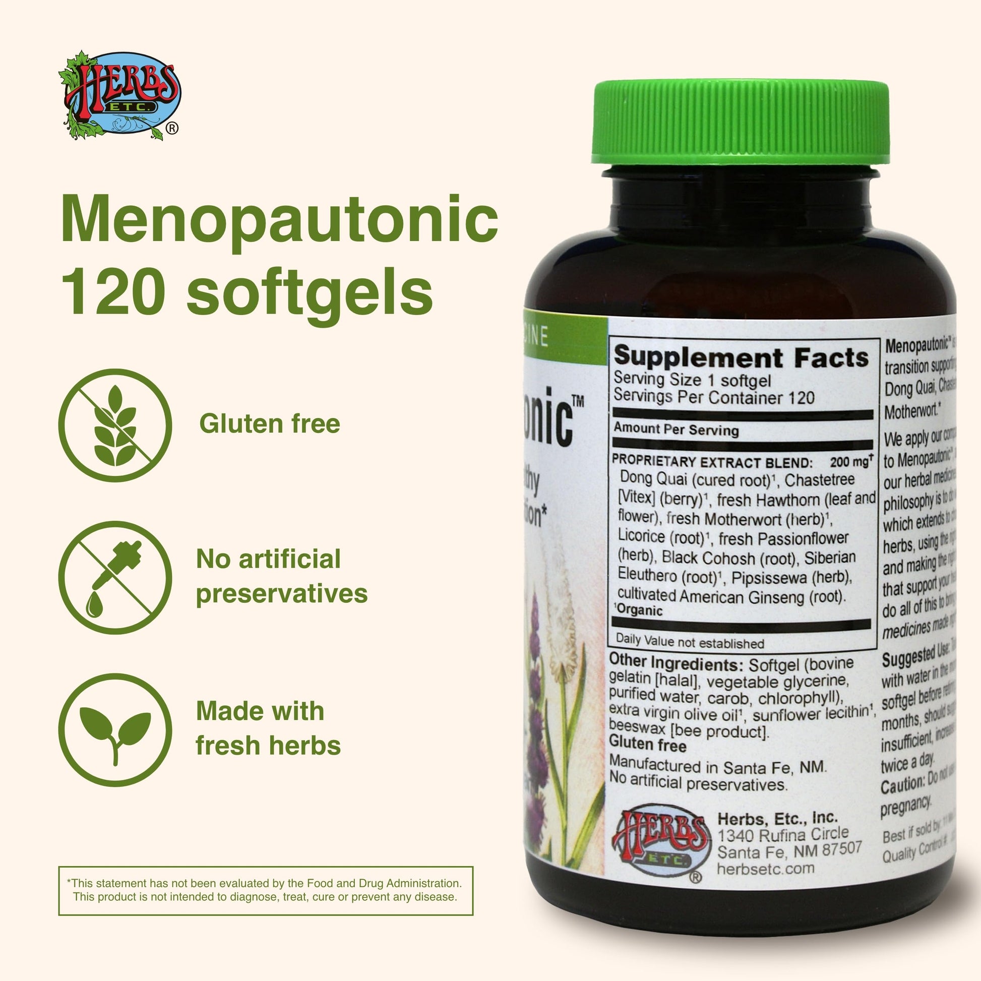 Herbs Etc. Menopautonic Softgels - Essential Supplement for Women - Hormonal Transition Support Supplement - Offers Menopausal Support with Dong Quai & Motherwort - 120 Softgels (120 Servings) Herbs Etc.Au supplements