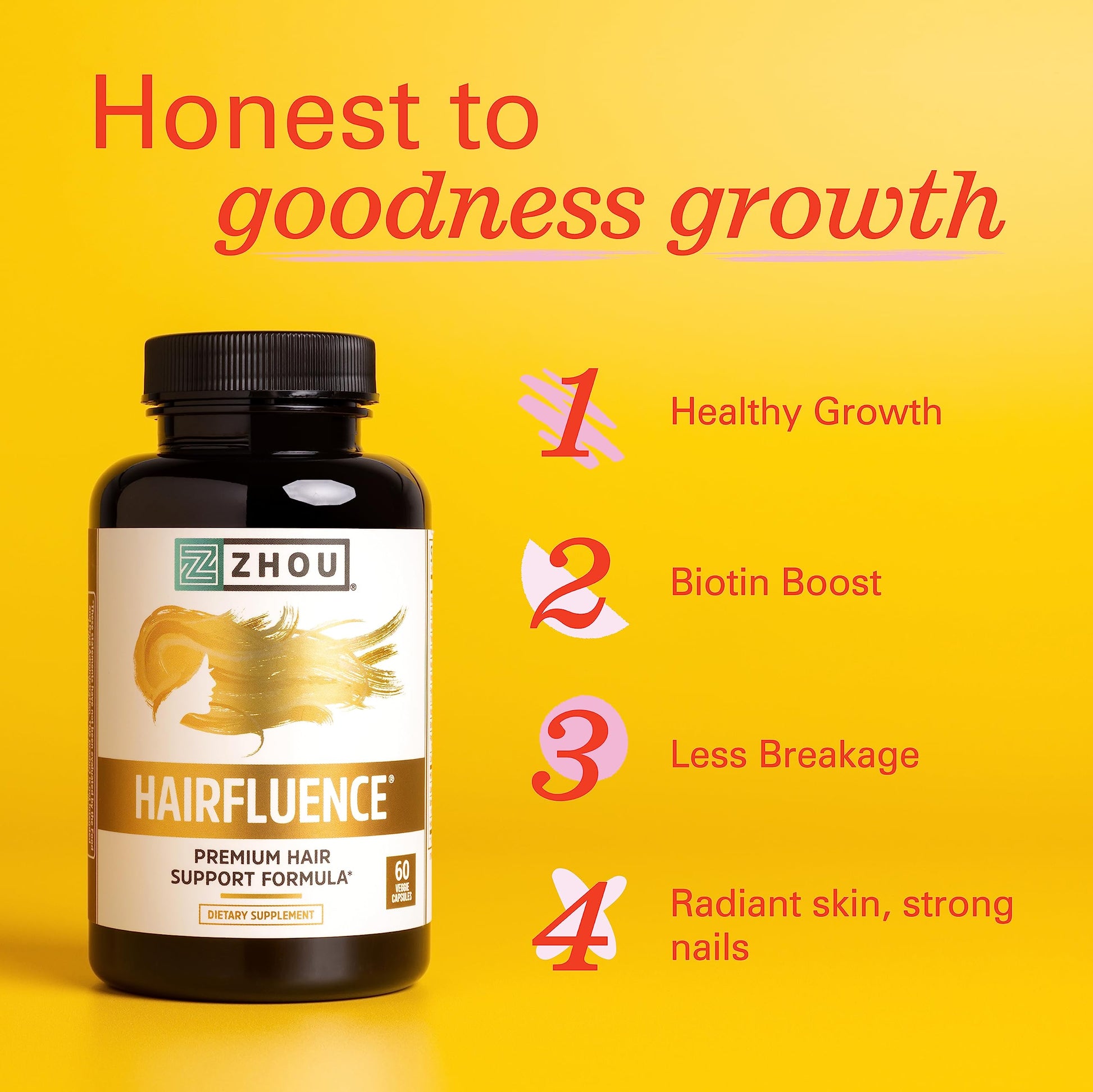 Zhou Hairfluence, Hair Growth Supplement with Biotin 5000mcg, Collagen, Keratin, Zhou NutritionUS supplements
